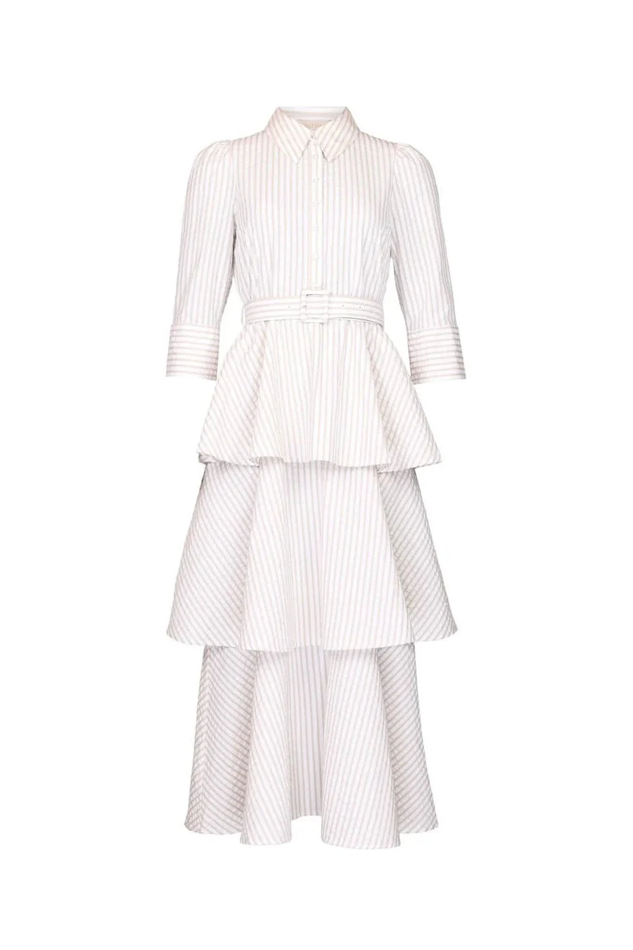 Seersucker Flounce Dress Khaki Stripe - Image 2