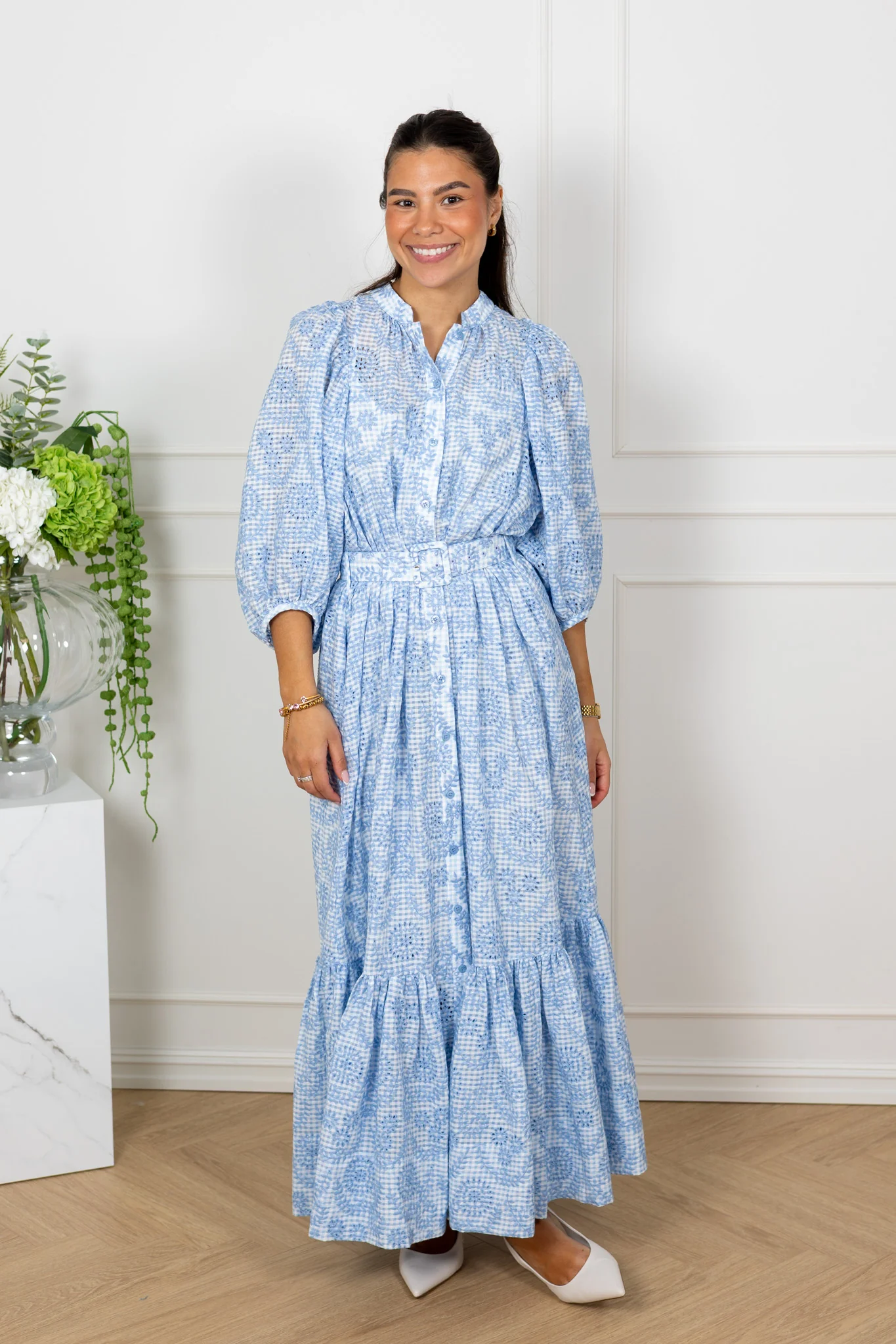 Checks Belt Dress Light Blue