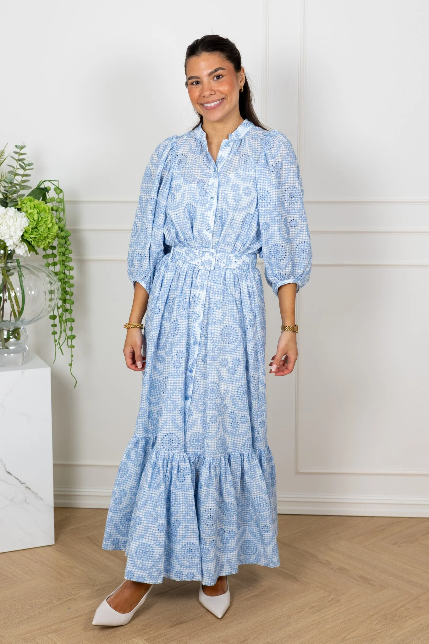 Checks Belt Dress Light Blue - Image 3