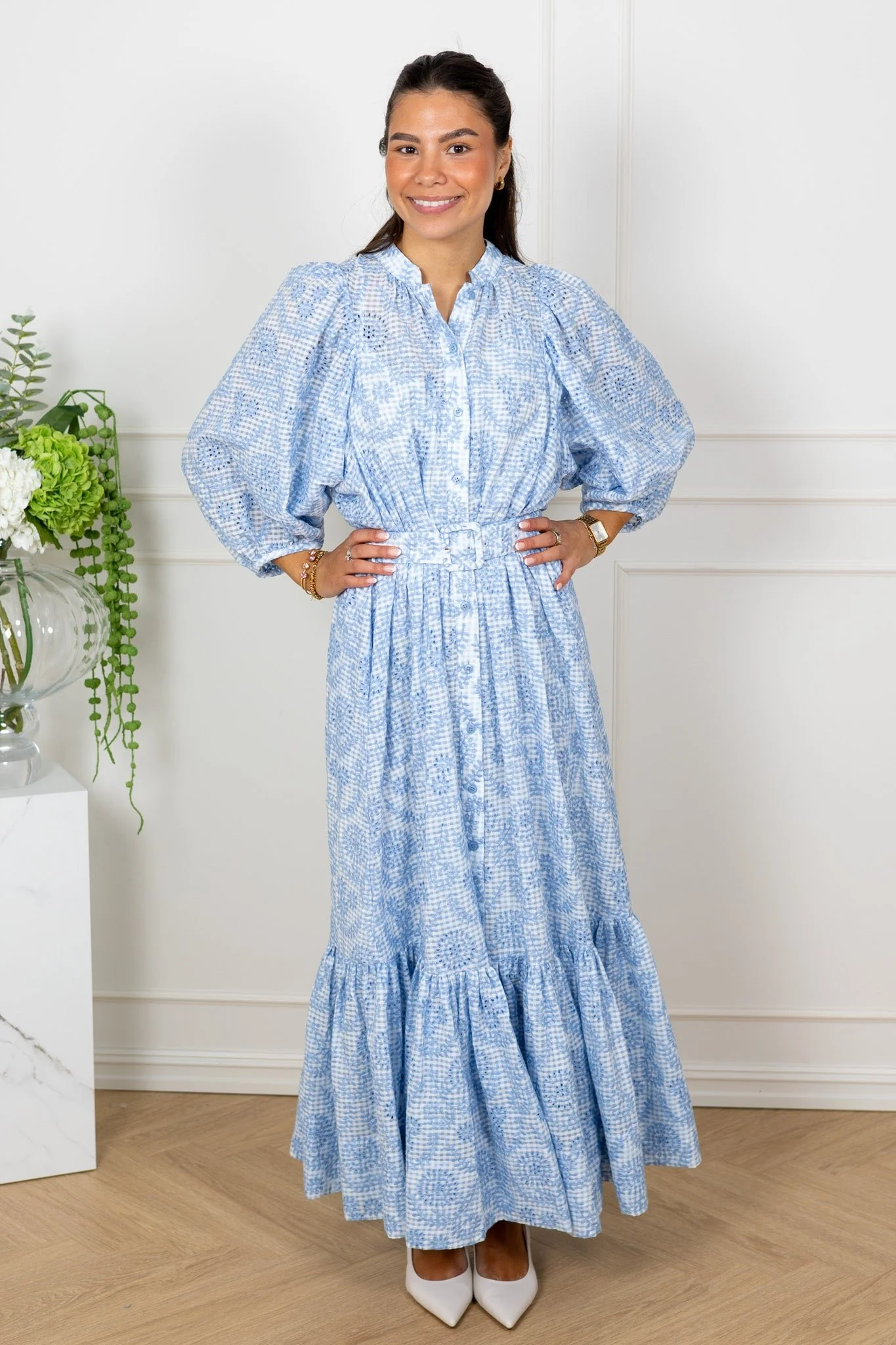 Checks Belt Dress Light Blue - Image 5