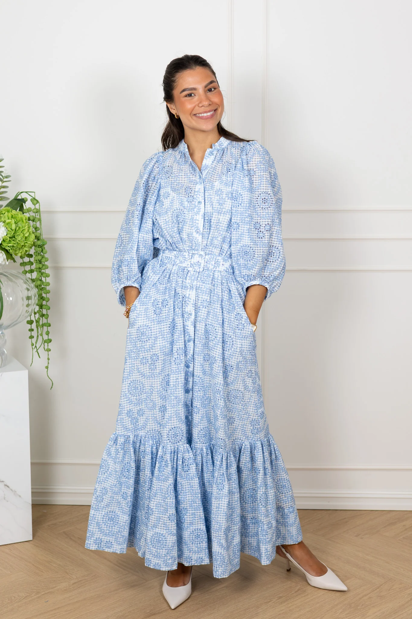Checks Belt Dress Light Blue - Image 6