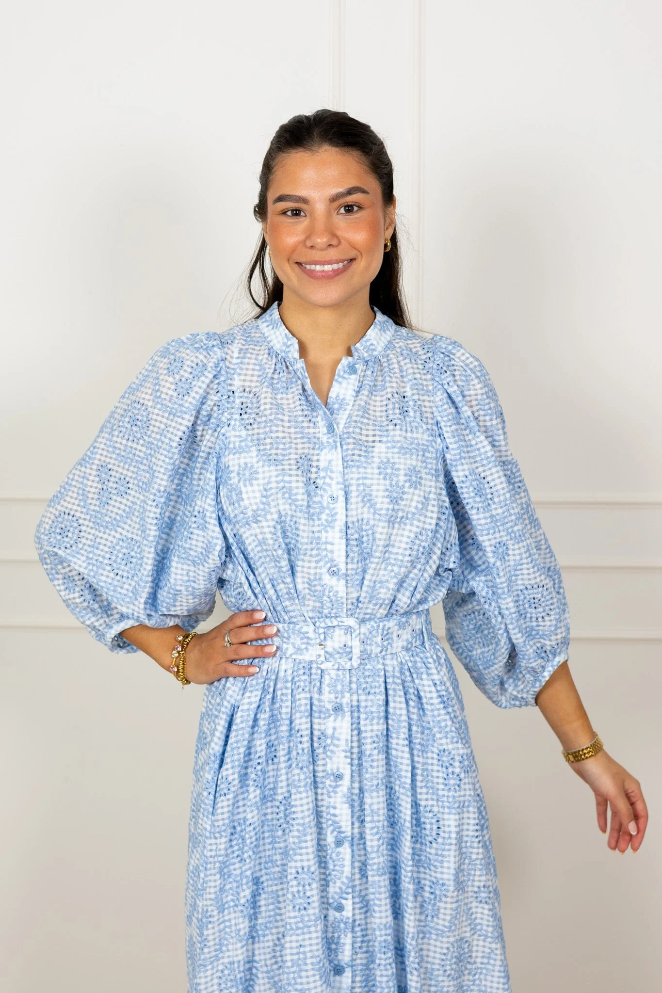 Checks Belt Dress Light Blue - Image 8