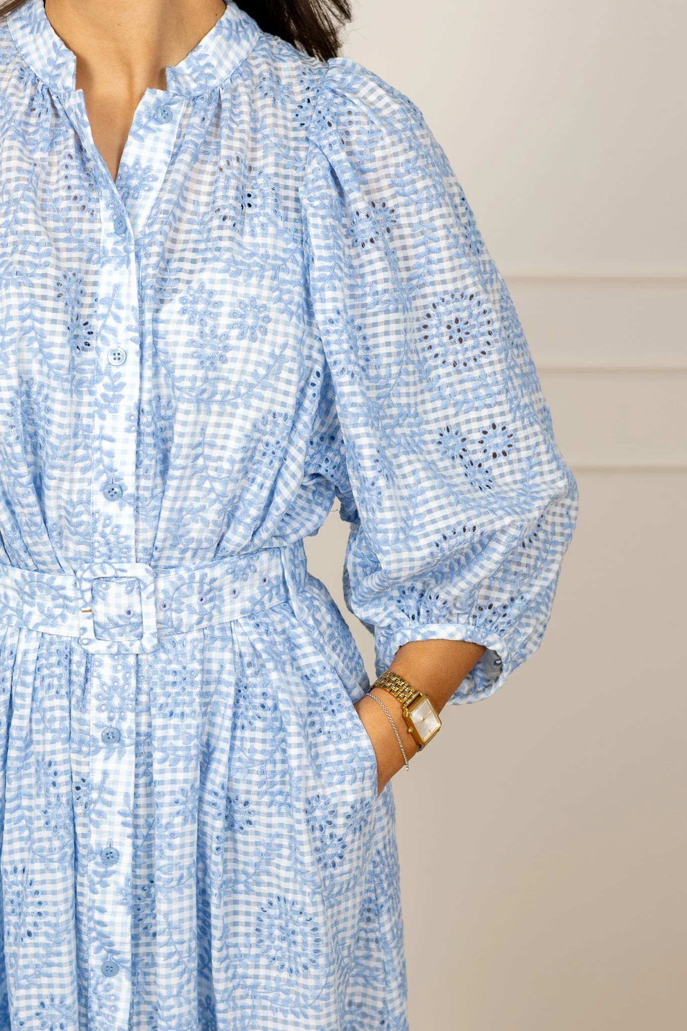 Checks Belt Dress Light Blue - Image 9