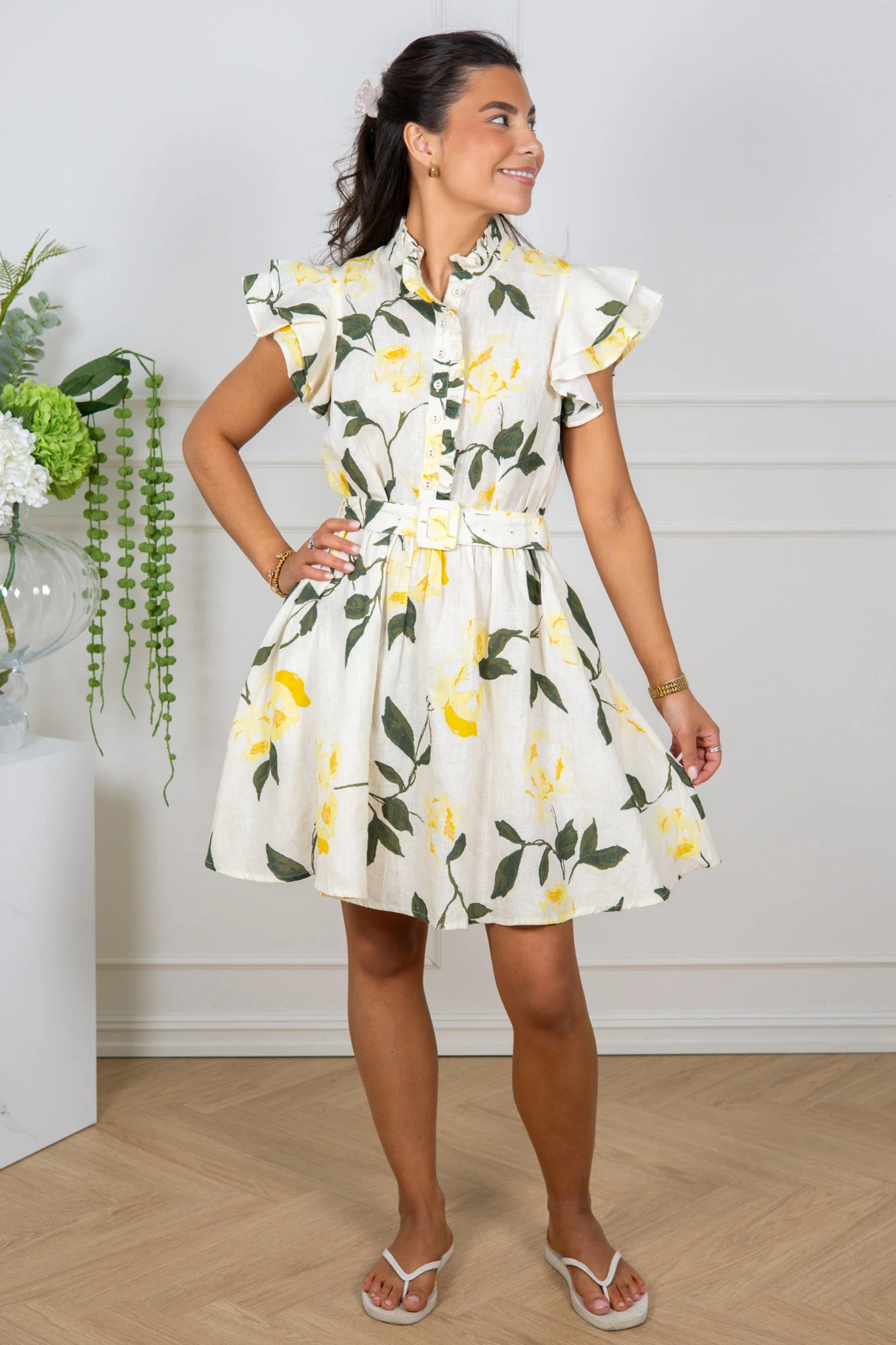 Linen Ruffle Dress Sunlight - Image 4
