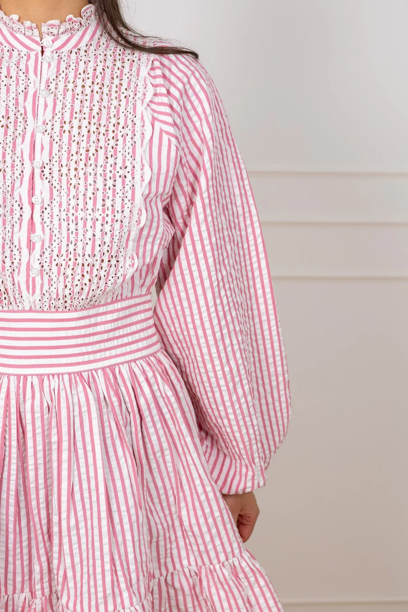 Seersucker Mini Dress Pink Stripe - Image 6