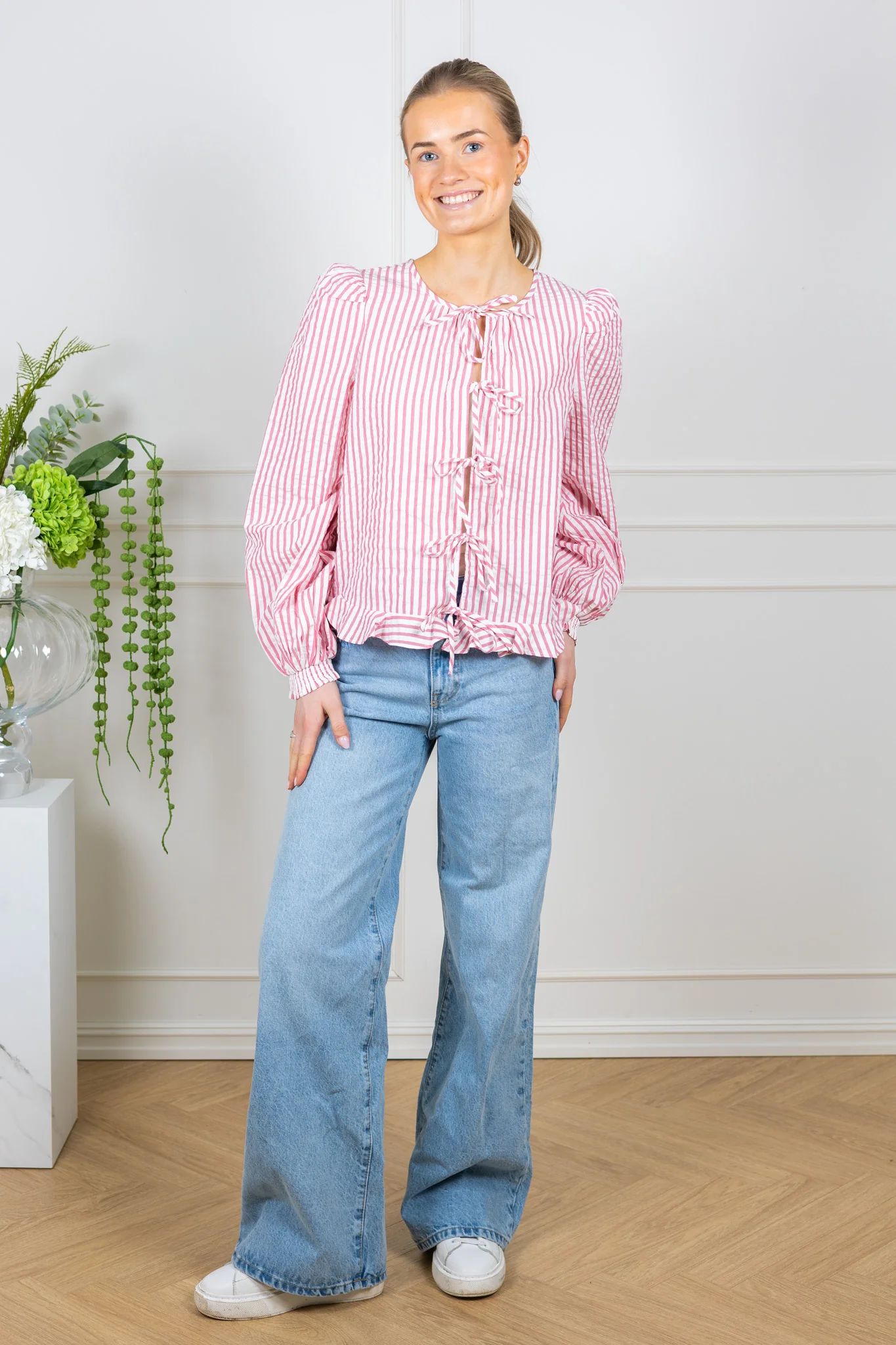 Seersucker Bow Blouse Pink Stripe - Image 4