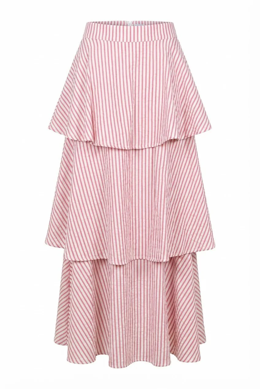 Seersucker Flounce Skirt Pink Stripe - Image 2