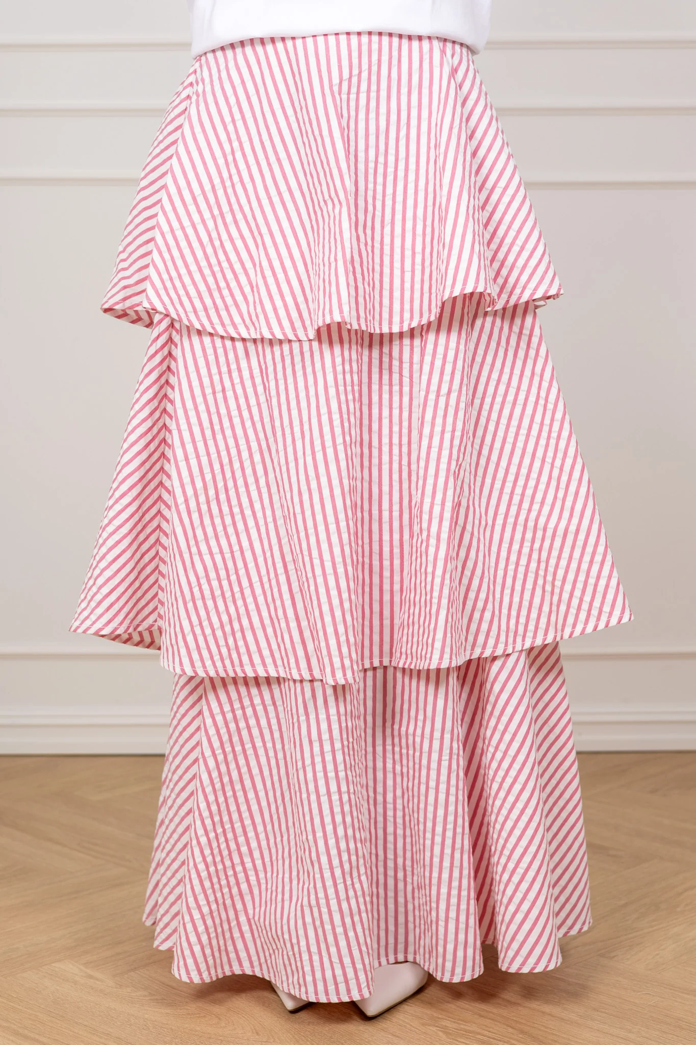 Seersucker Flounce Skirt Pink Stripe - Image 5