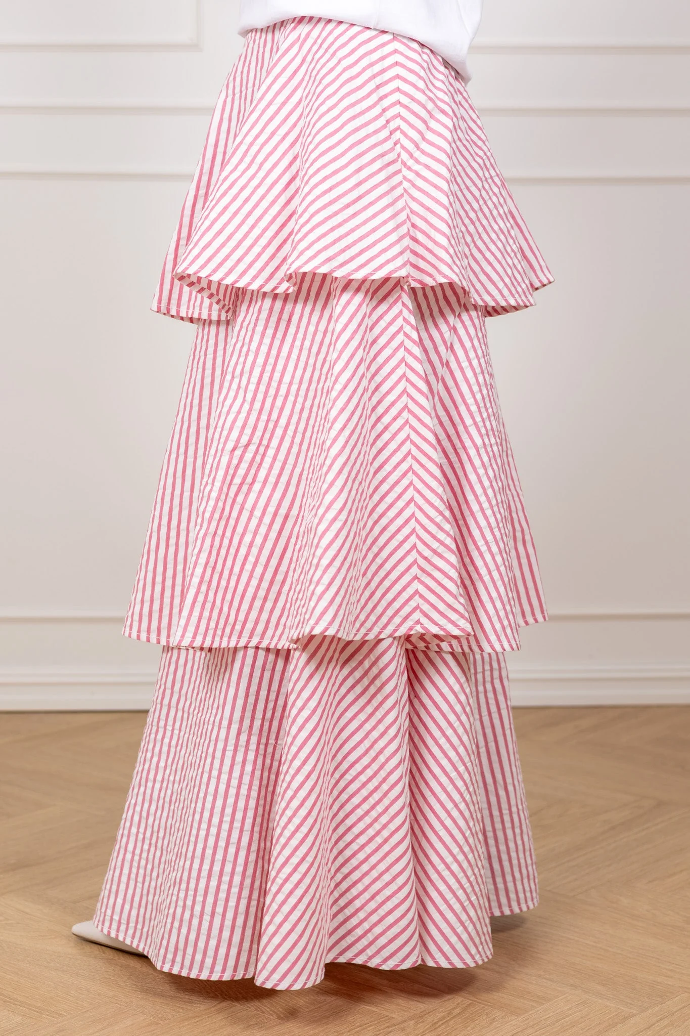 Seersucker Flounce Skirt Pink Stripe - Image 6