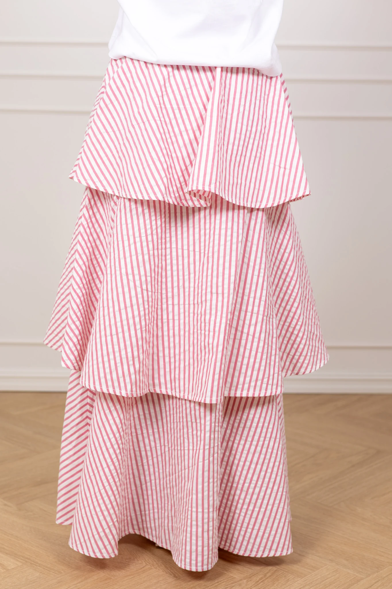Seersucker Flounce Skirt Pink Stripe - Image 7