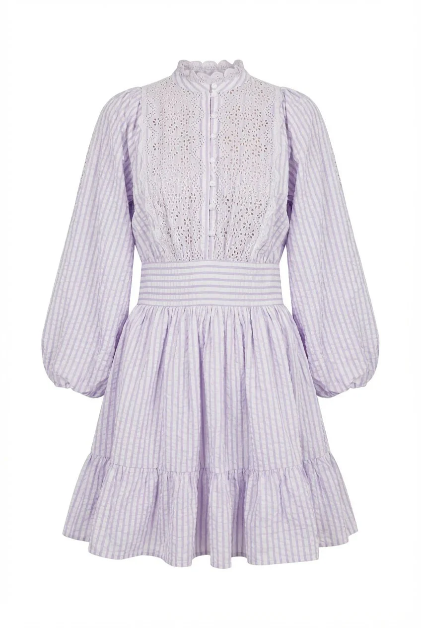 Seersucker Mini Dress Lilac Stripe