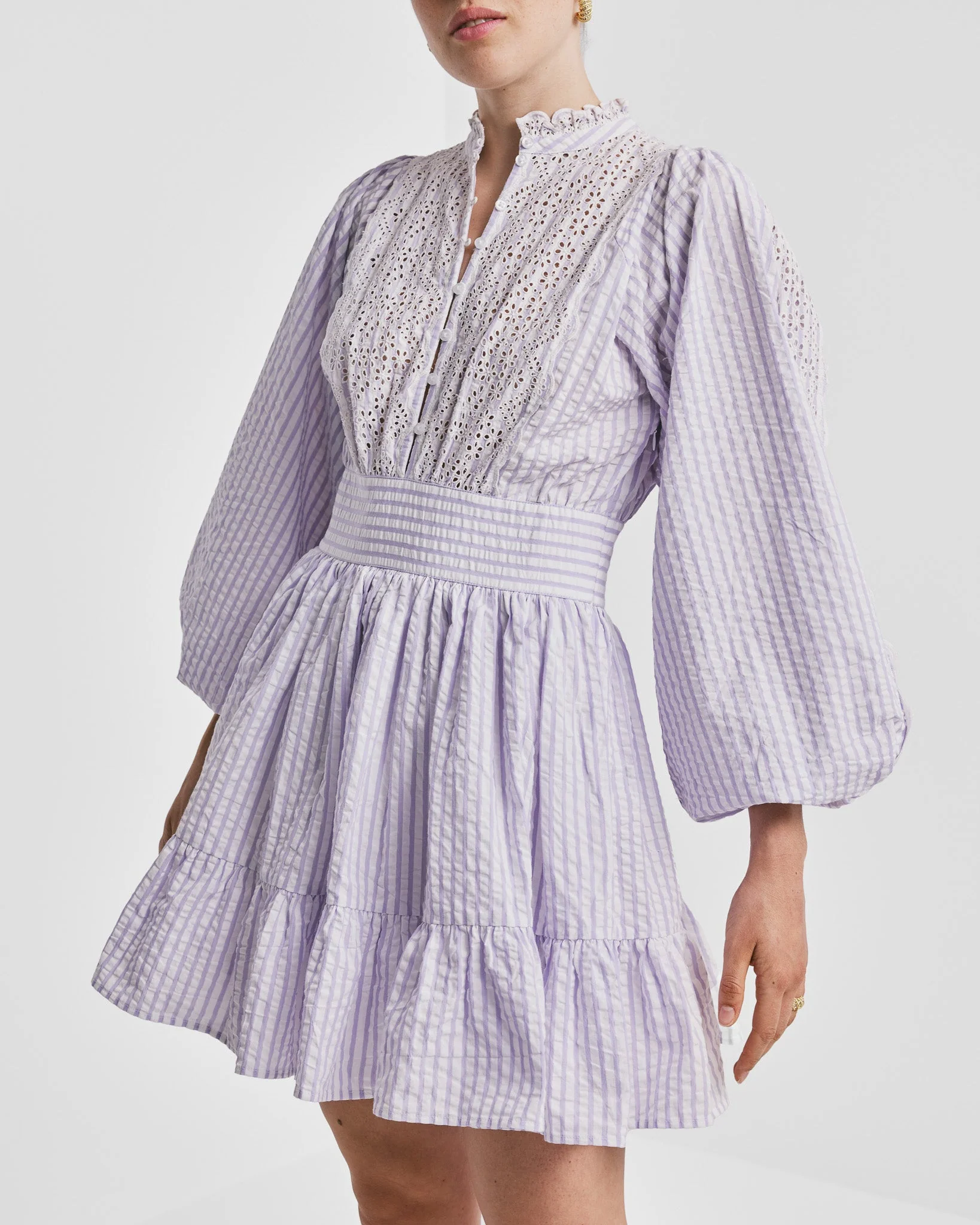Seersucker Mini Dress Lilac Stripe - Image 2