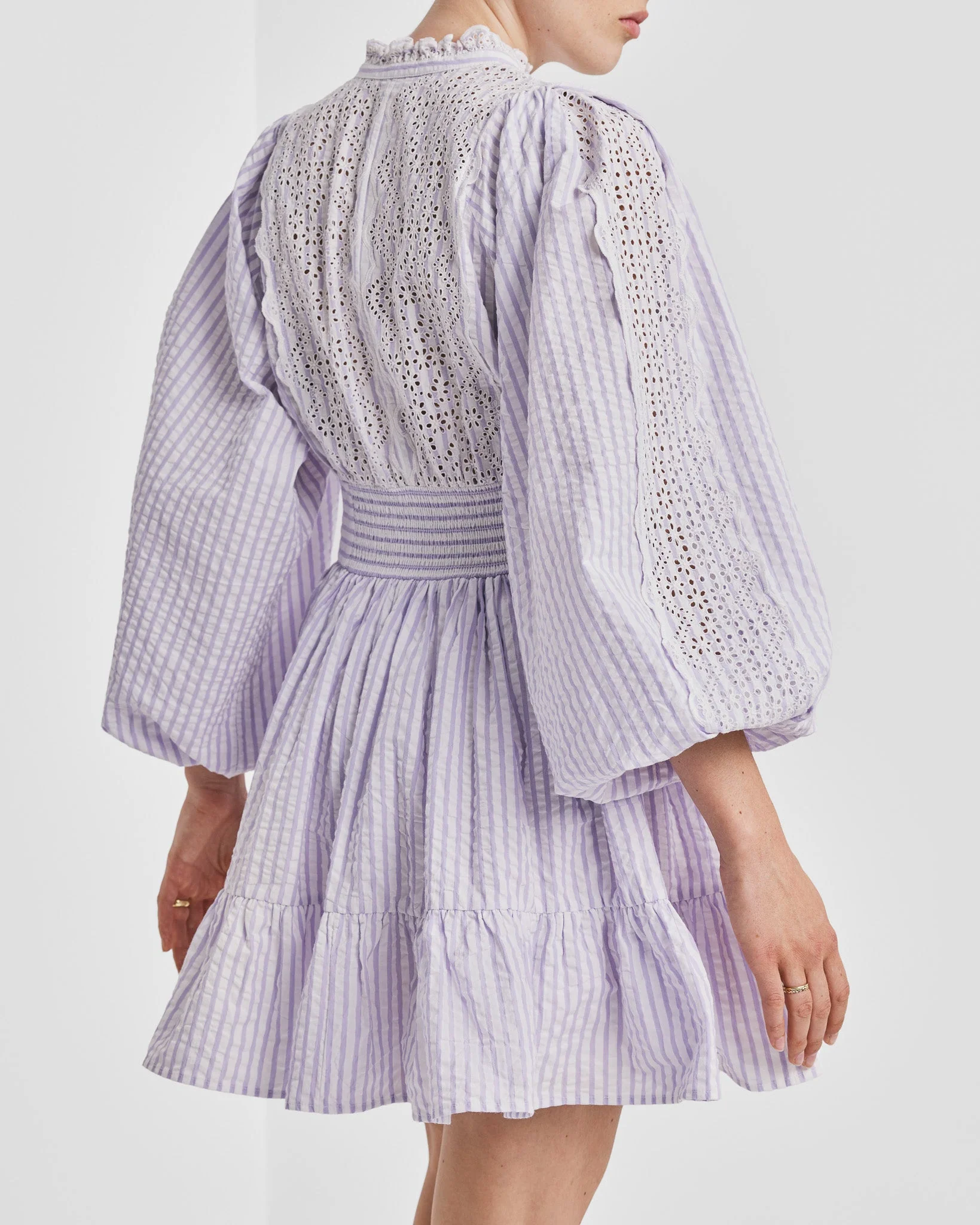 Seersucker Mini Dress Lilac Stripe - Image 3