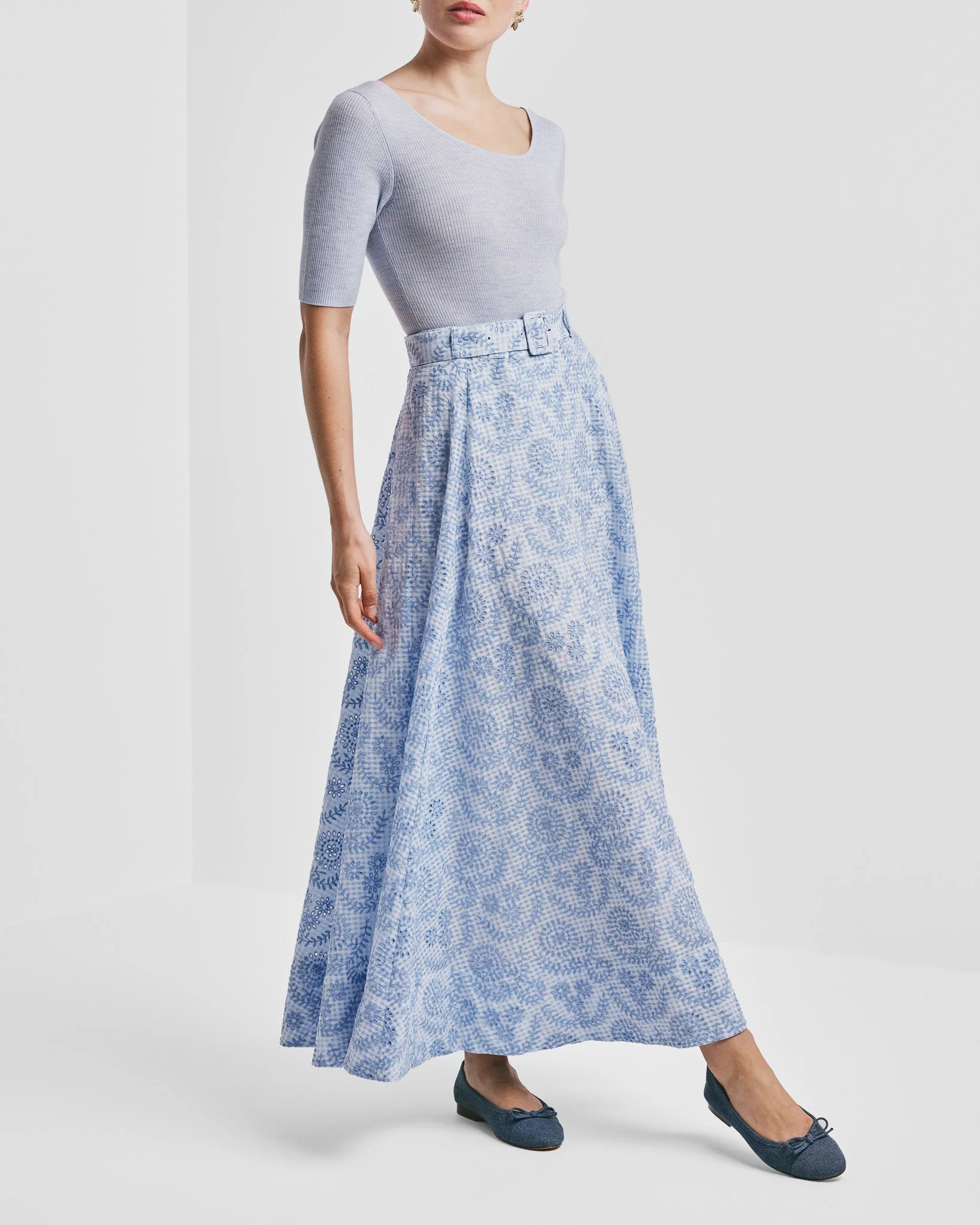 Checks Maxi Skirt Light Blue - Image 9