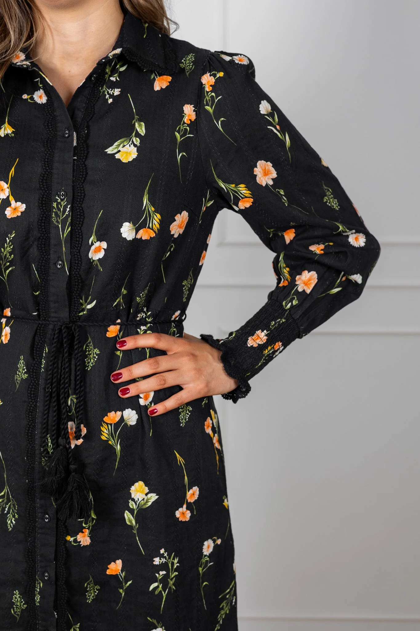 Somelli Ls Long Shirt Dress Black Flower Print - Image 6