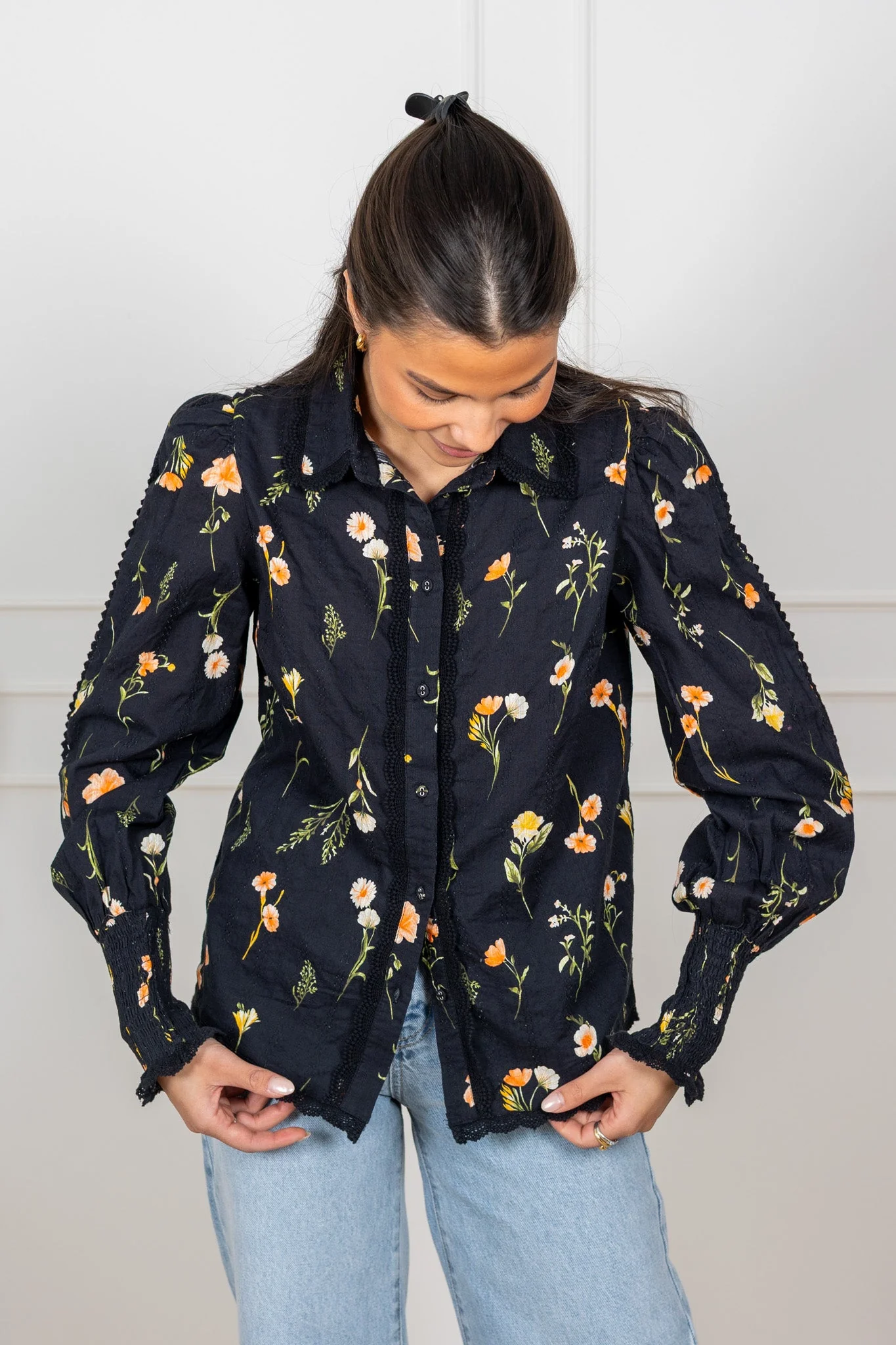 Somelli Ls Shirt Black Flower Print - Image 2