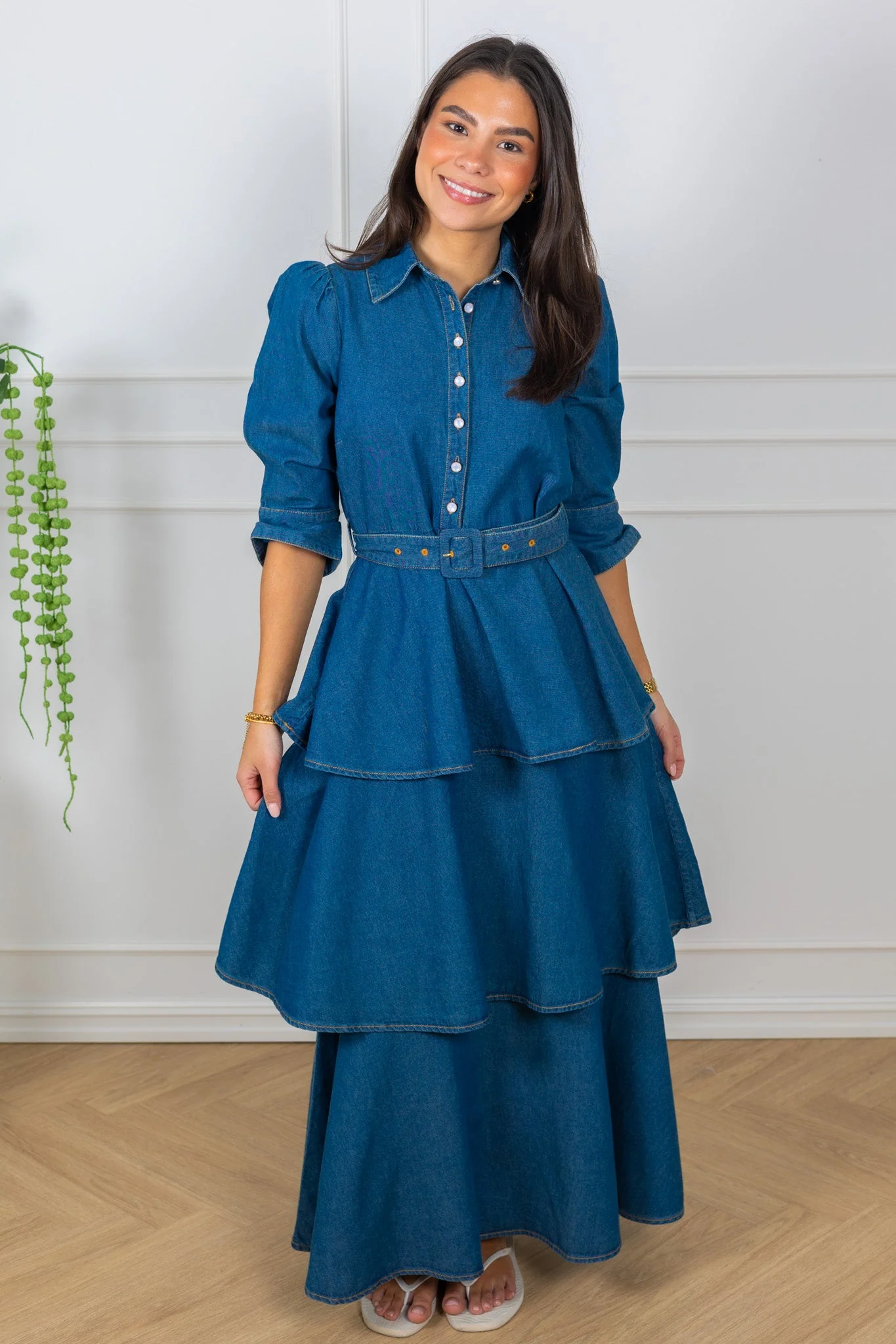 Denim Flounce Dress French Blue