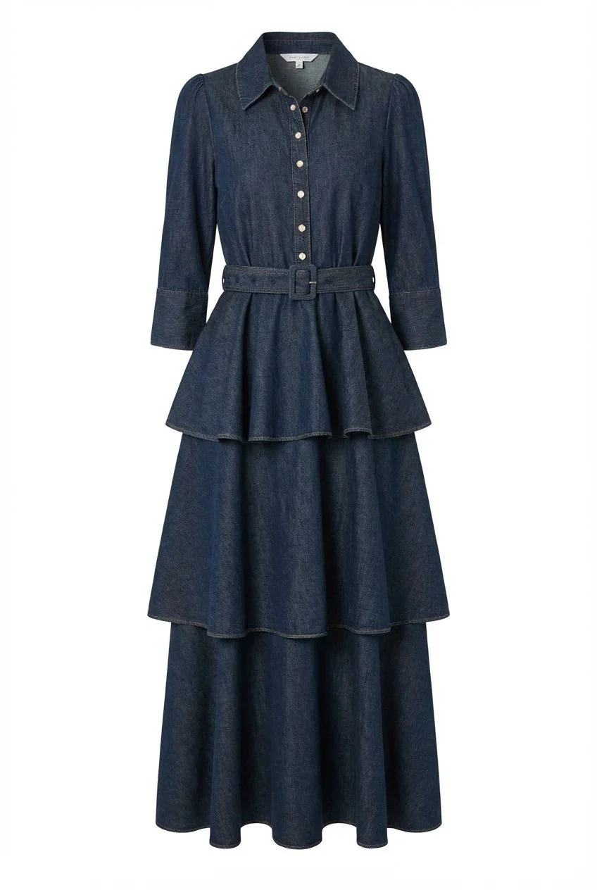 Denim Flounce Dress French Blue - Image 2