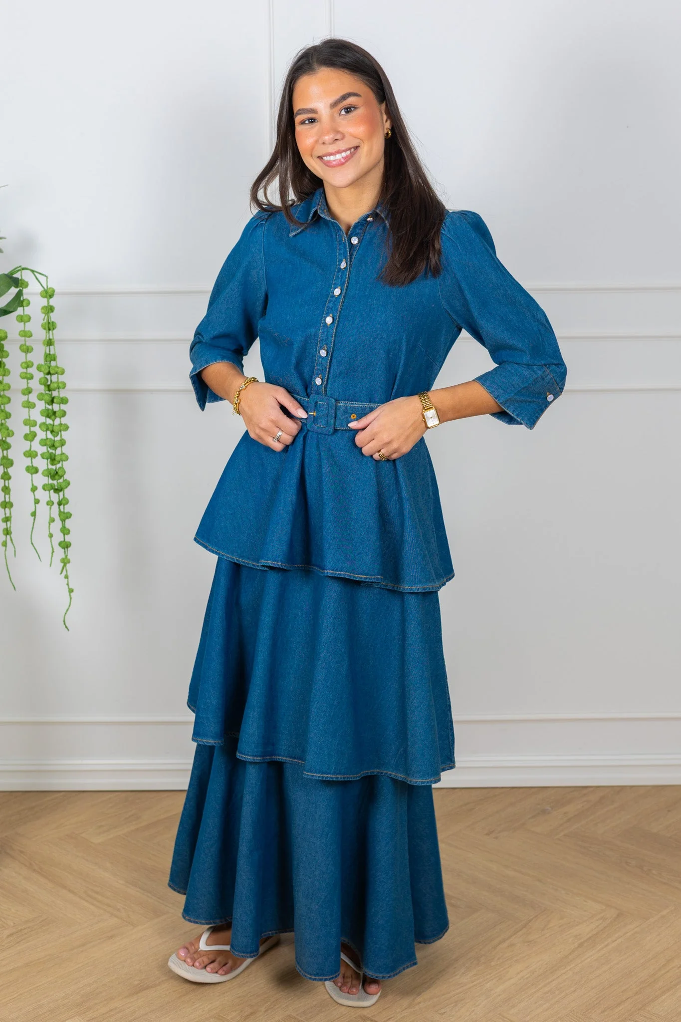 Denim Flounce Dress French Blue - Image 3