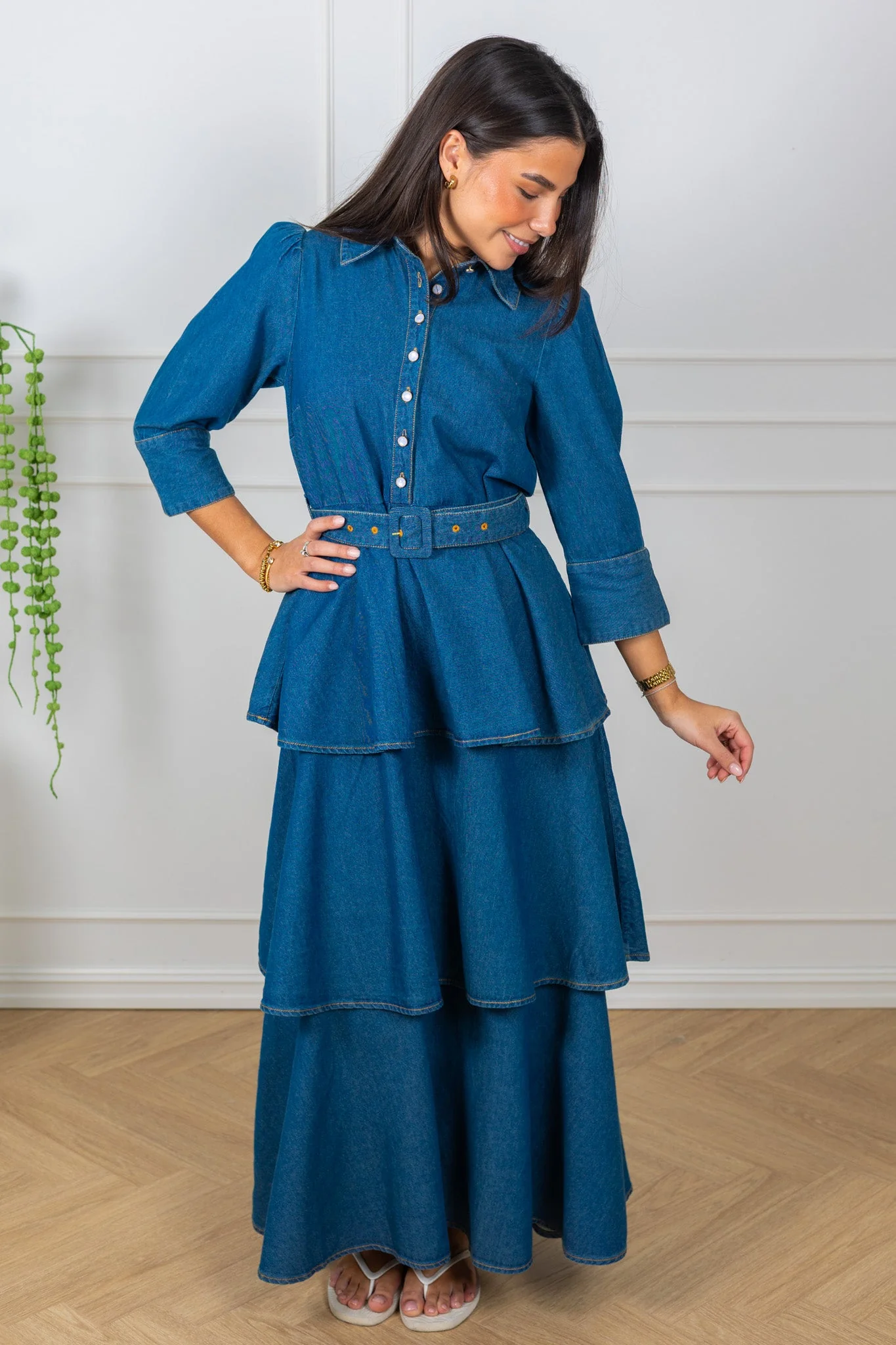 Denim Flounce Dress French Blue - Image 4