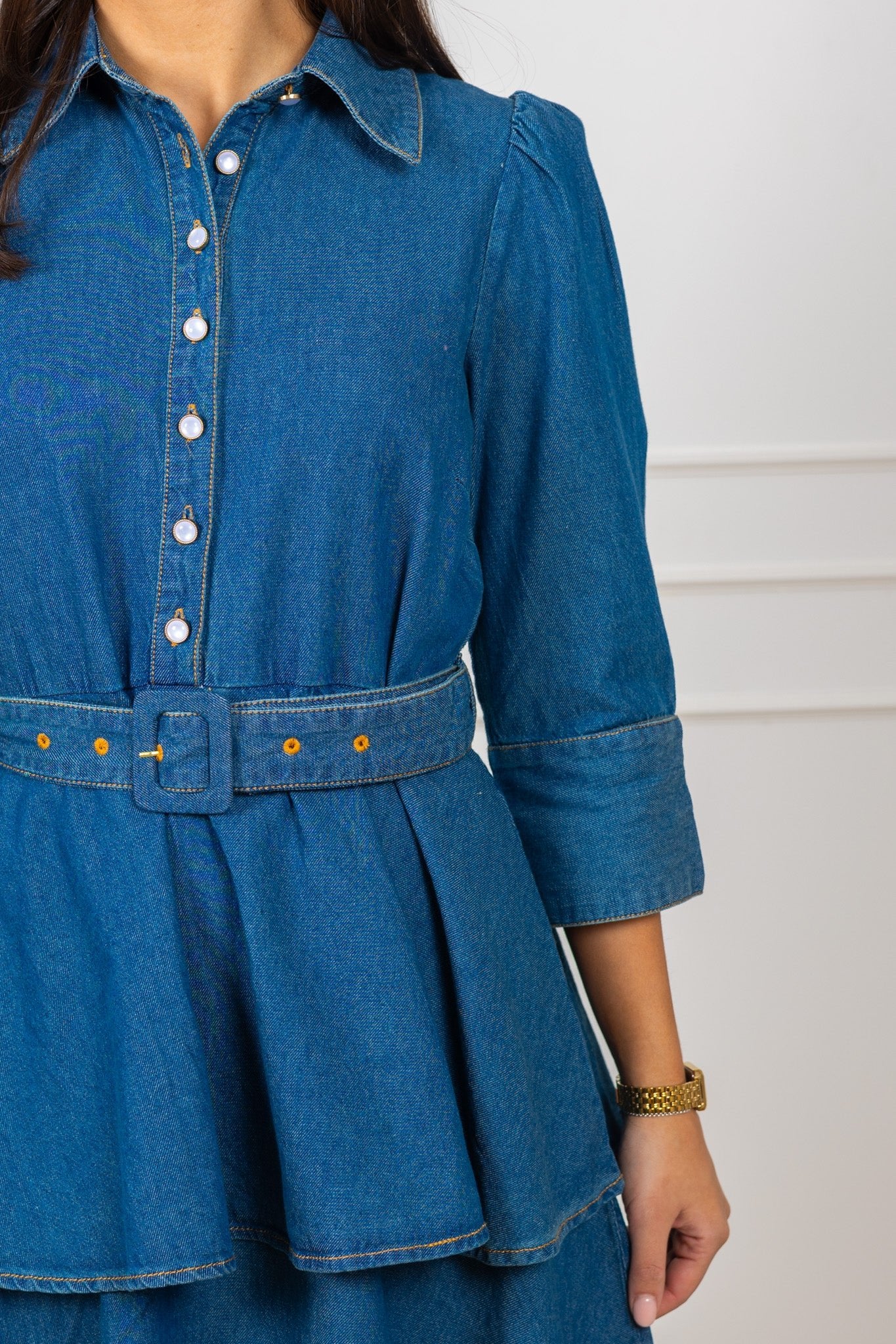 Denim Flounce Dress French Blue - Image 6