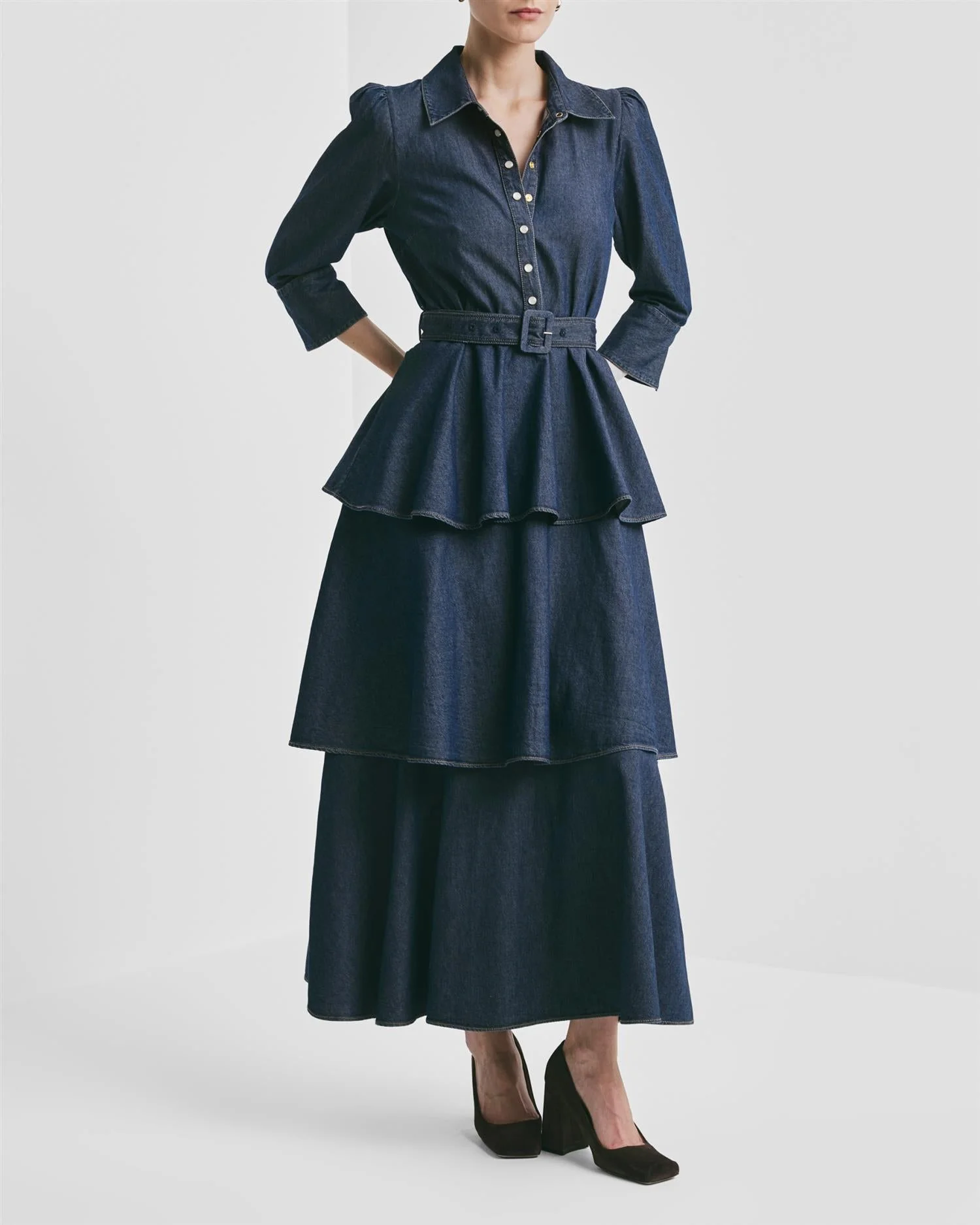 Denim Flounce Dress French Blue - Image 7