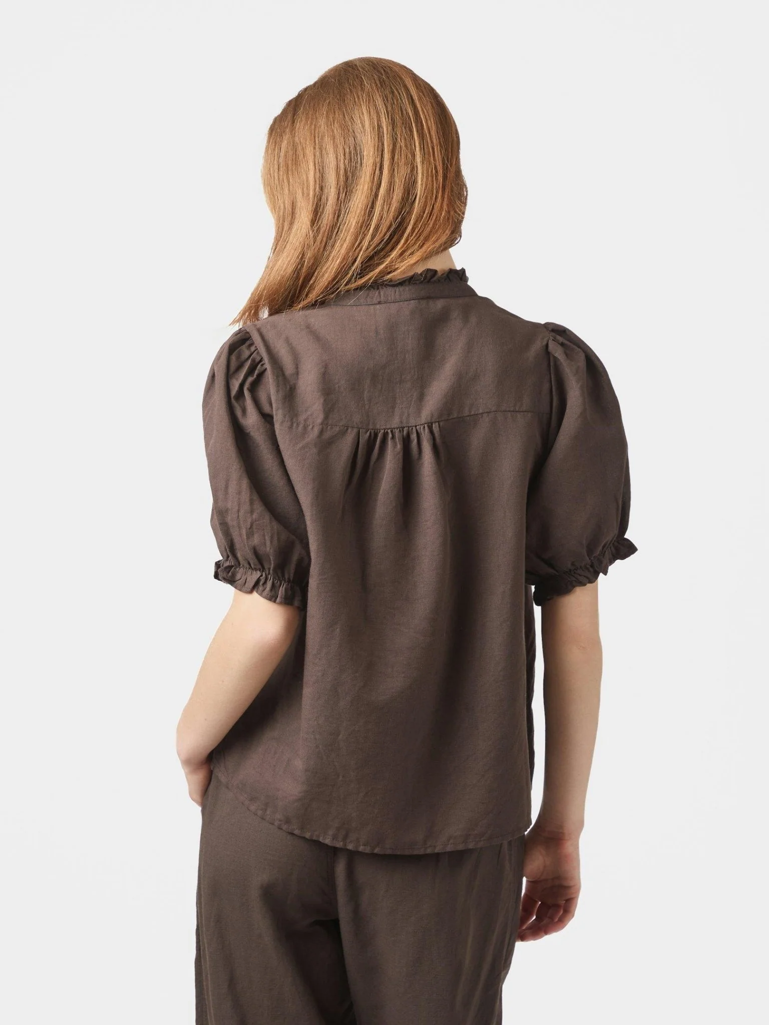 Odesa Linen Blouse Dark Brown - Image 11