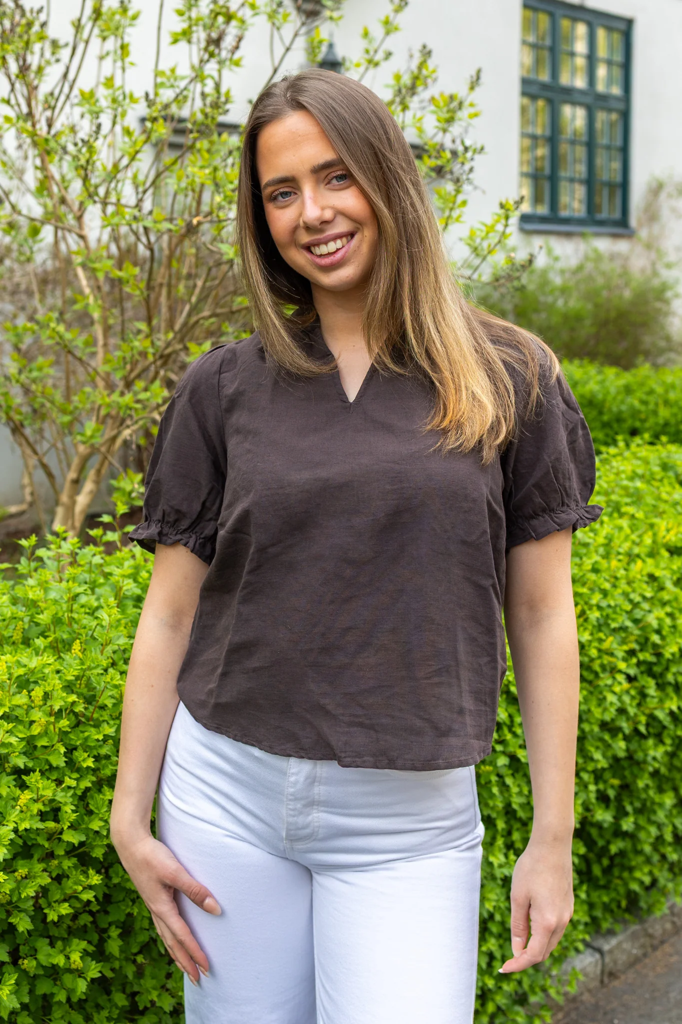 Odesa Linen Blouse Dark Brown - Image 3