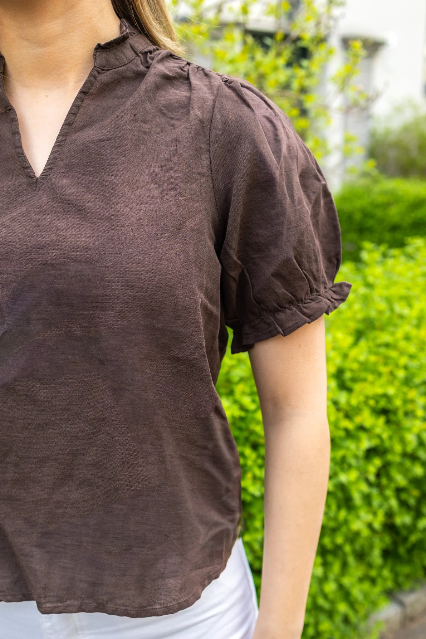 Odesa Linen Blouse Dark Brown - Image 7