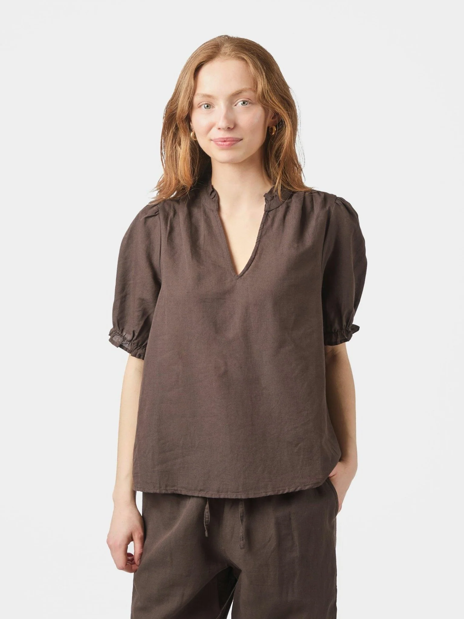 Odesa Linen Blouse Dark Brown - Image 8