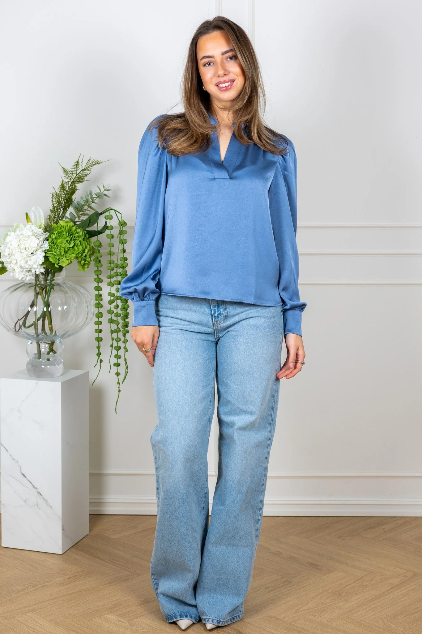 Rosslyn Heavy Sateen Blouse Smoke Blue - Image 3