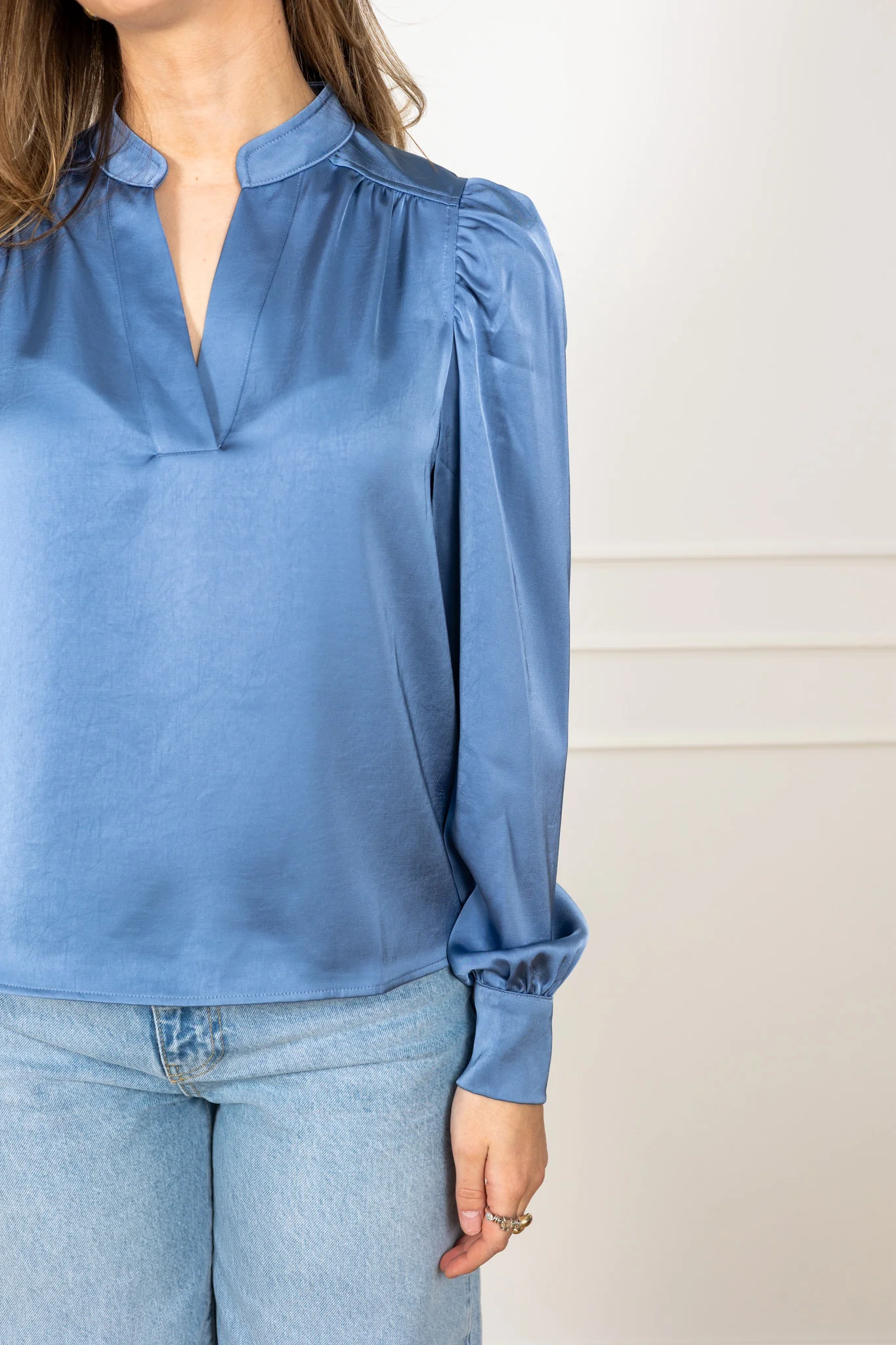 Rosslyn Heavy Sateen Blouse Smoke Blue - Image 6