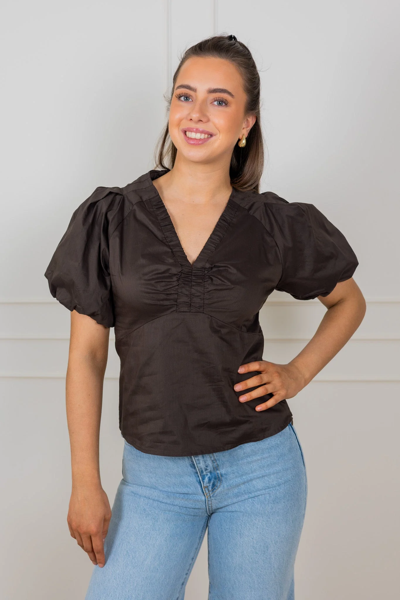 Irina Poplin Blouse Chocolate Brown - Image 3