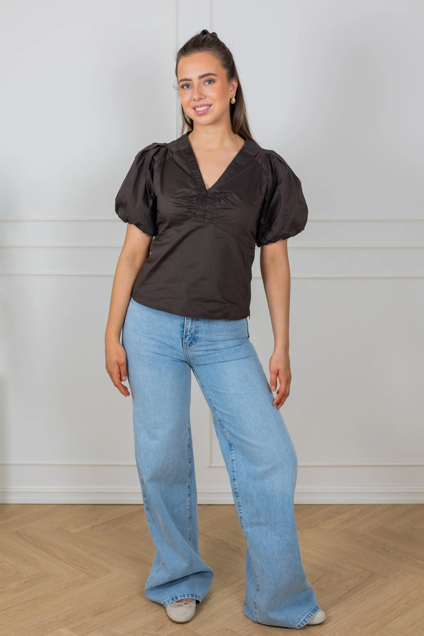 Irina Poplin Blouse Chocolate Brown - Image 4