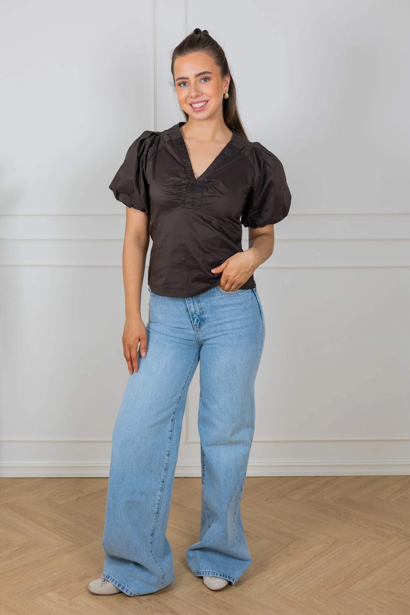 Irina Poplin Blouse Chocolate Brown - Image 5