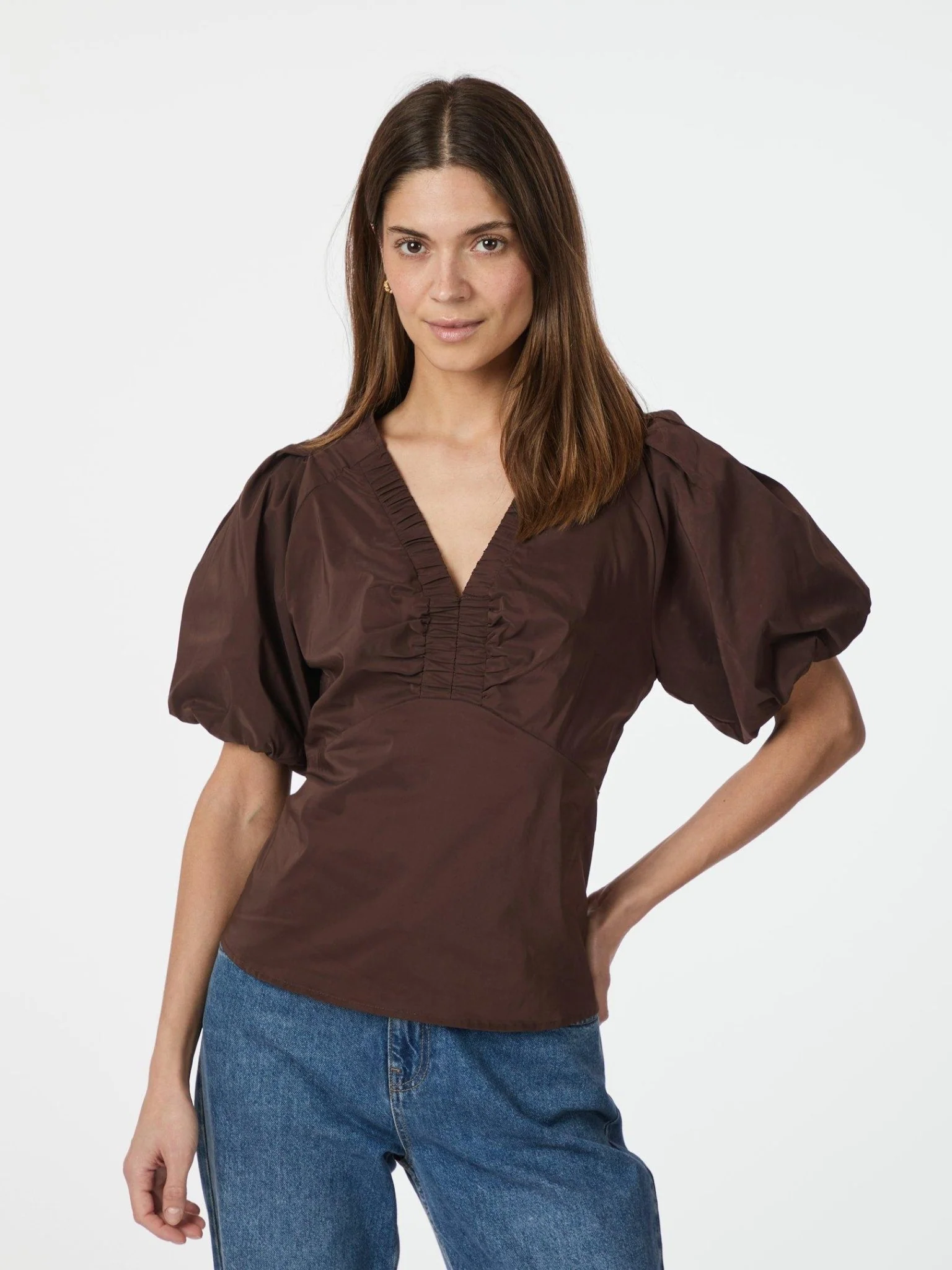 Irina Poplin Blouse Chocolate Brown - Image 8