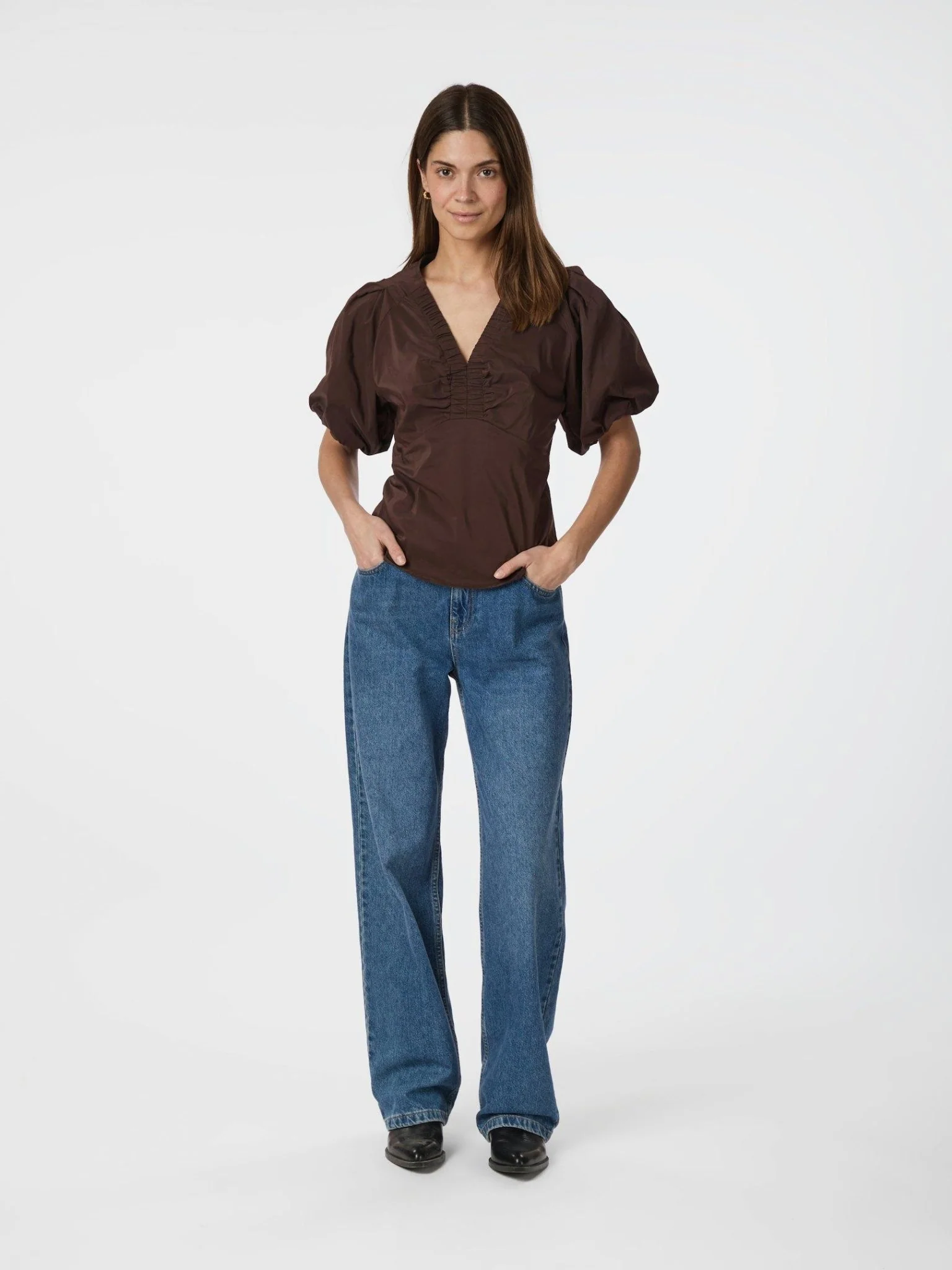 Irina Poplin Blouse Chocolate Brown - Image 9