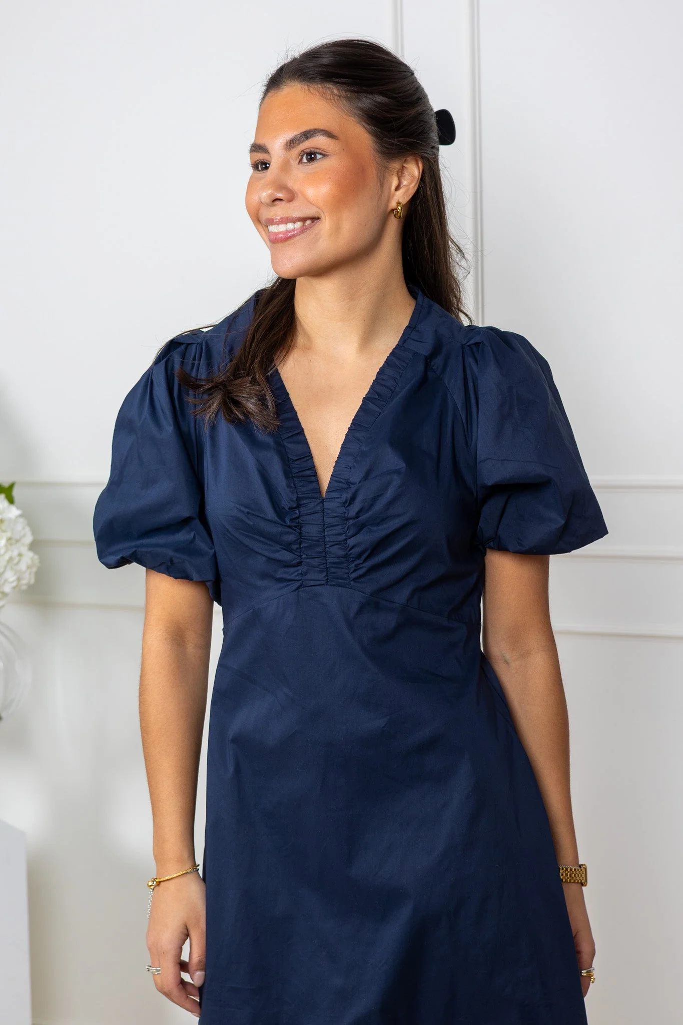 Illana Poplin Dress Navy - Image 6