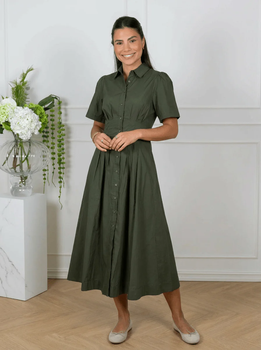 Baia Poplin Dress Army