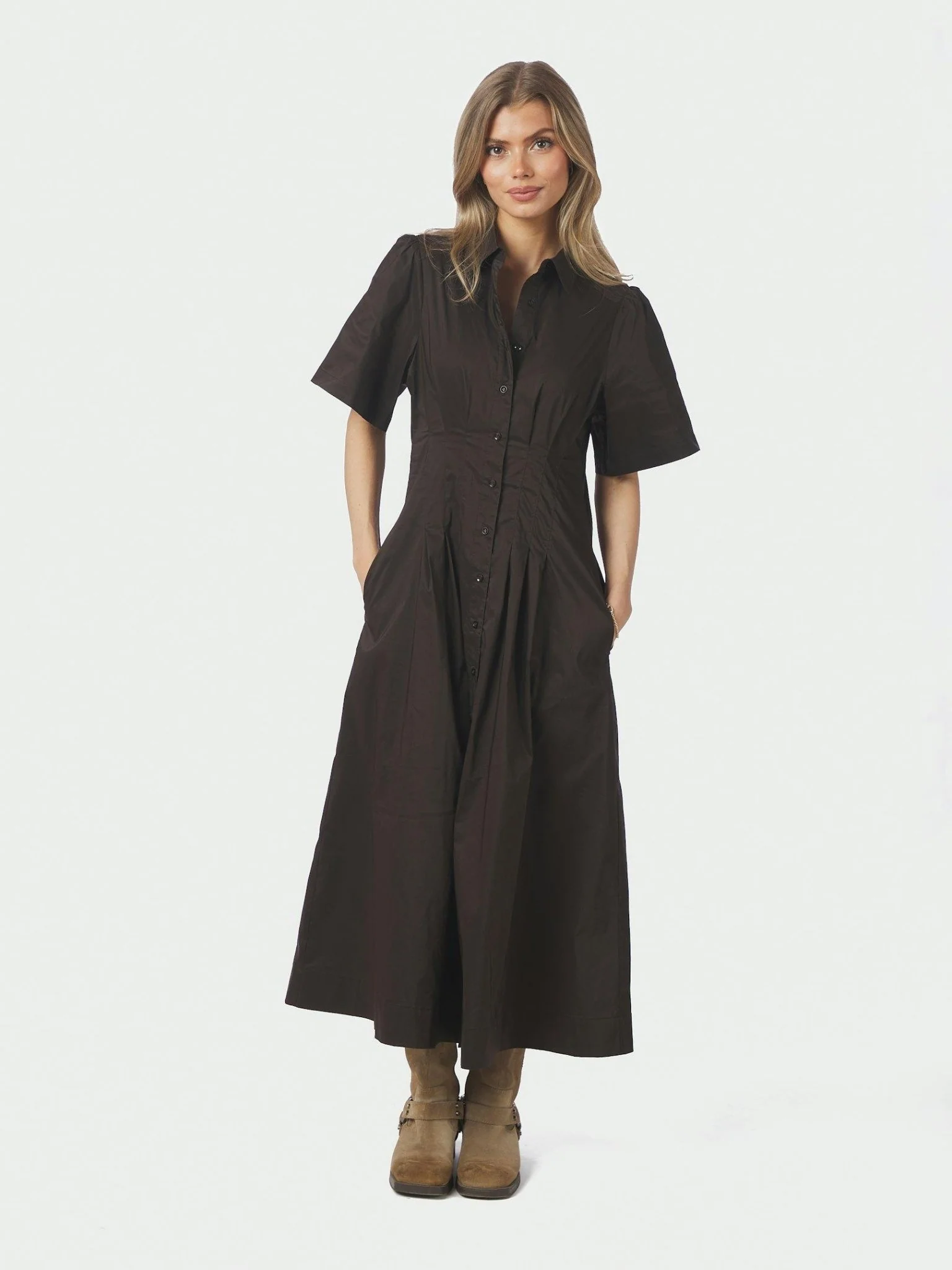 Baia Poplin Dress Chocolate Brown - Image 5