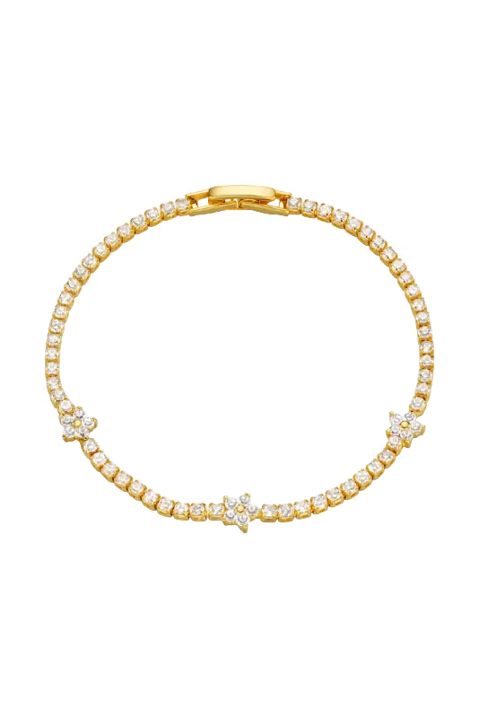 Flower Stationed Tennis Bracelet Pale Gold
