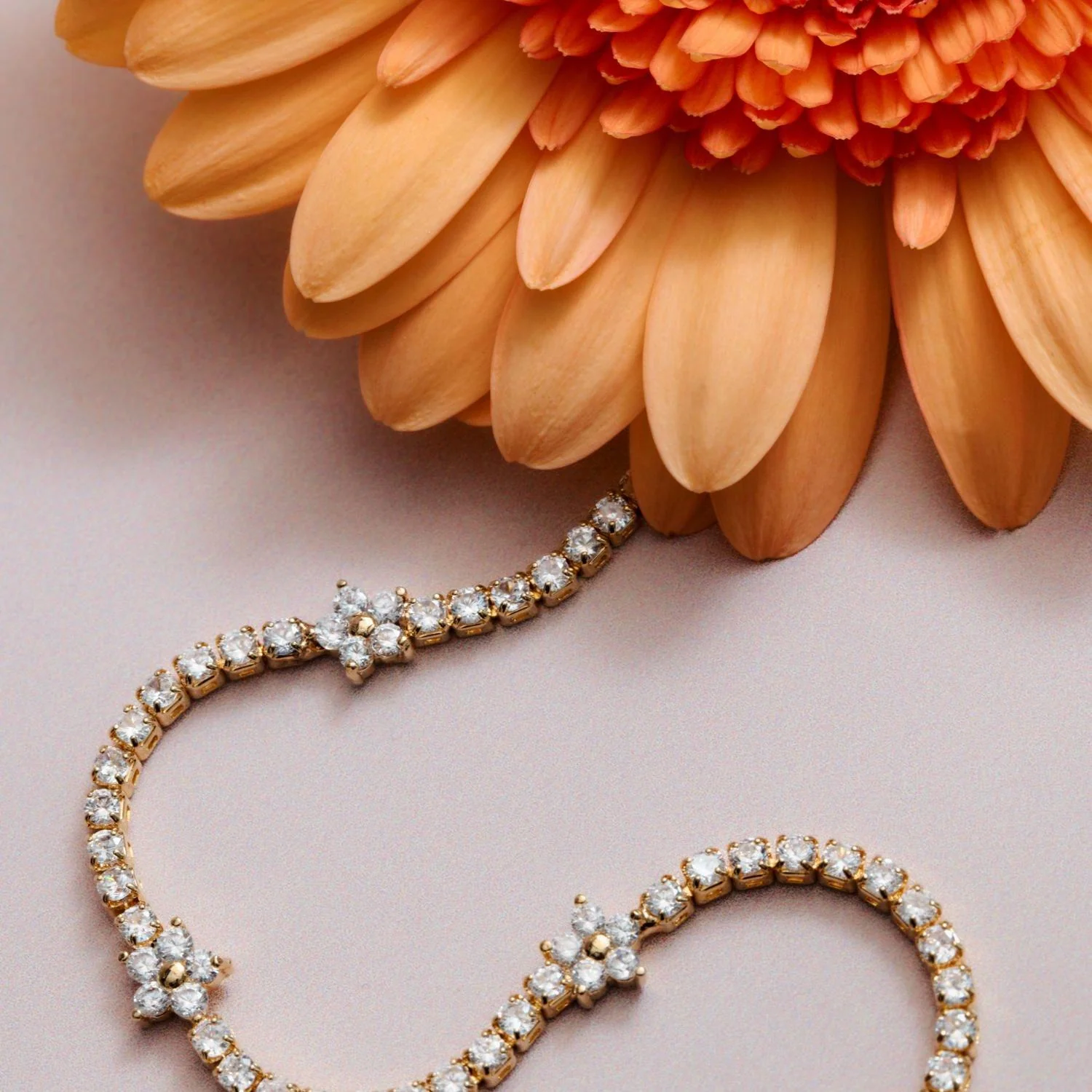 Flower Stationed Tennis Bracelet Pale Gold - Image 2