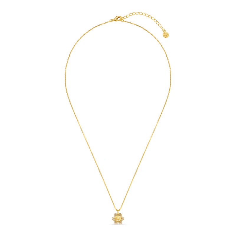 Pave Flower Power Charm Necklace Pale Gold