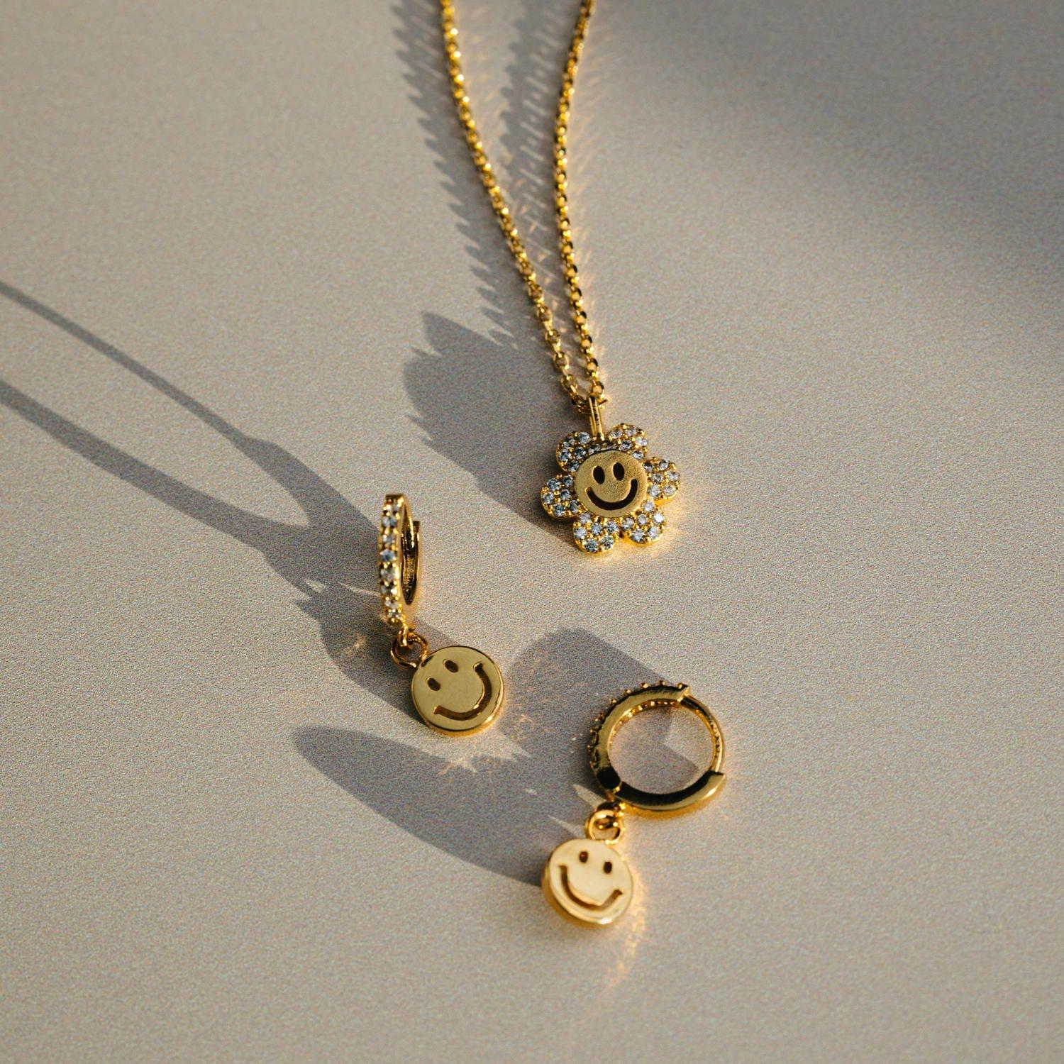 Pave Flower Power Charm Necklace Pale Gold - Image 2