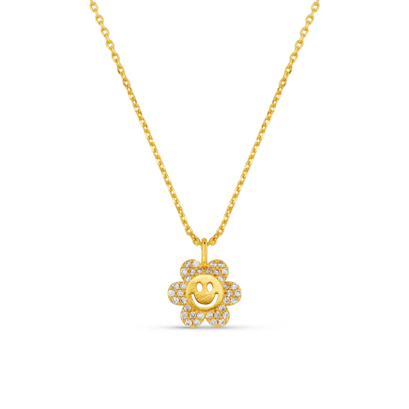 Pave Flower Power Charm Necklace Pale Gold - Image 3