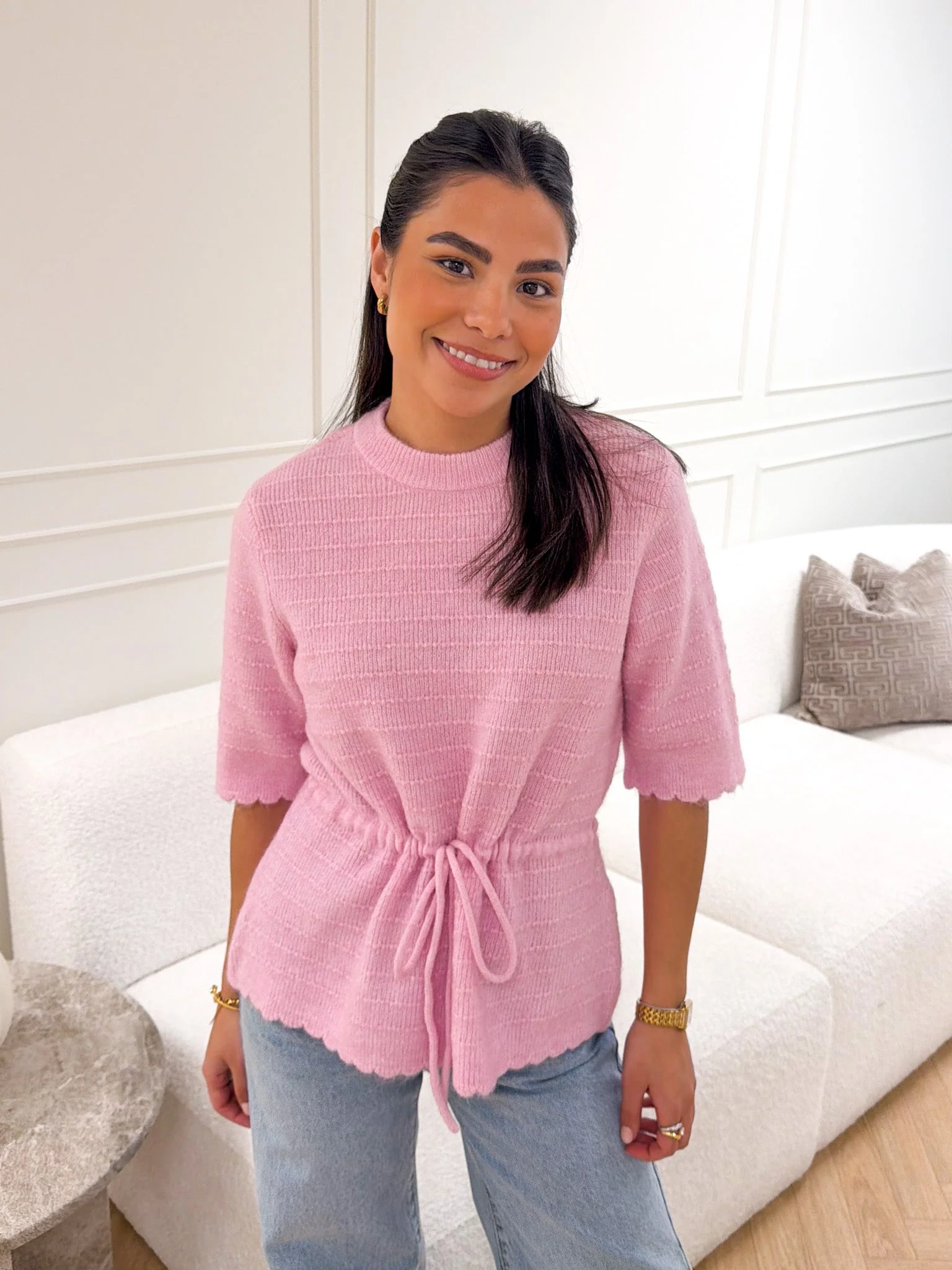 Thellis Ss Knit Pullover Pink Lady