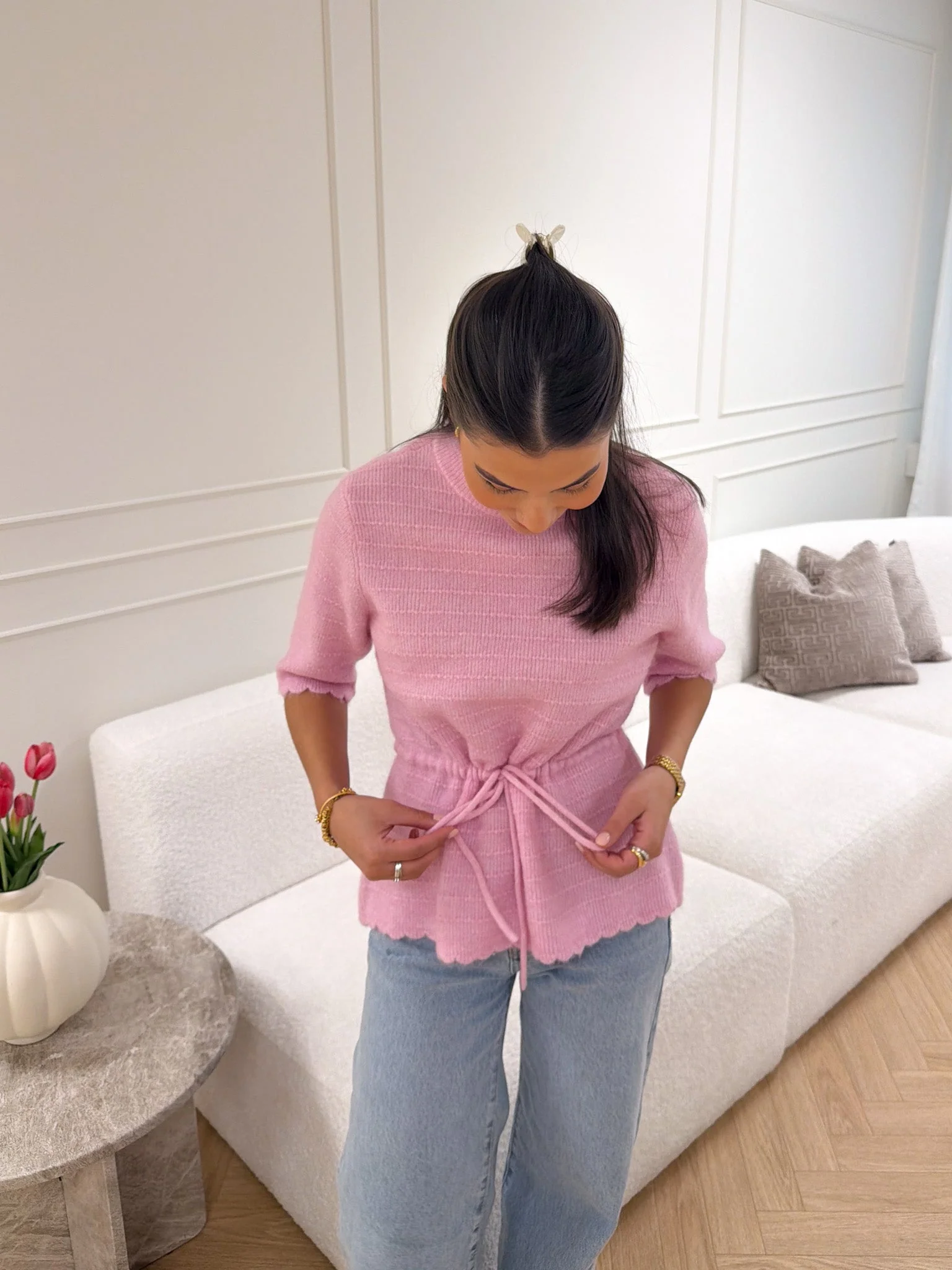 Thellis Ss Knit Pullover Pink Lady - Image 4