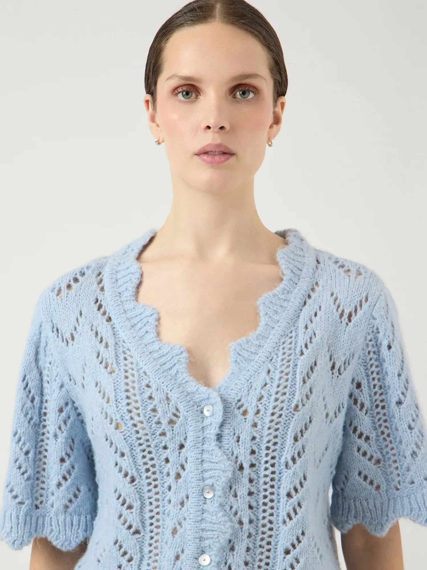 Vienna Ss Knit Cardigan Skyway W. White Melange - Image 13