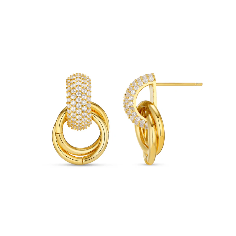 Pave Interlocking Earrings Pale Gold