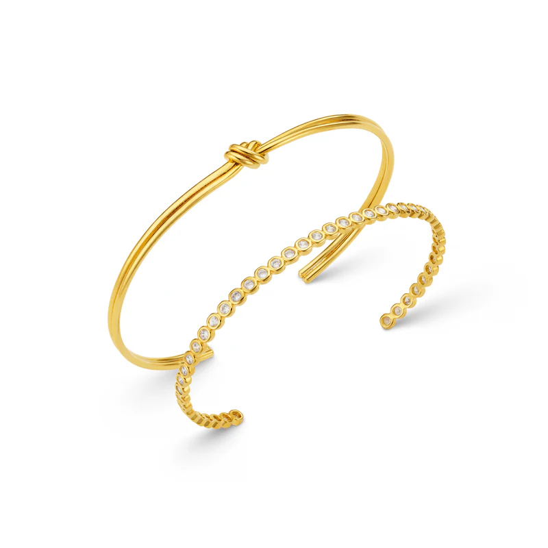 Linear Knot & Crystal Bangle 2 Pack Pale Gold - Image 3